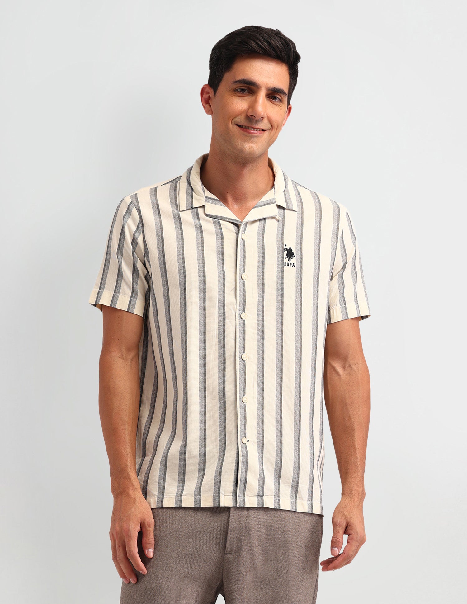 Vertical Striped Slim Fit Shirt Ivory - U.S. Polo Assn. India | Large
