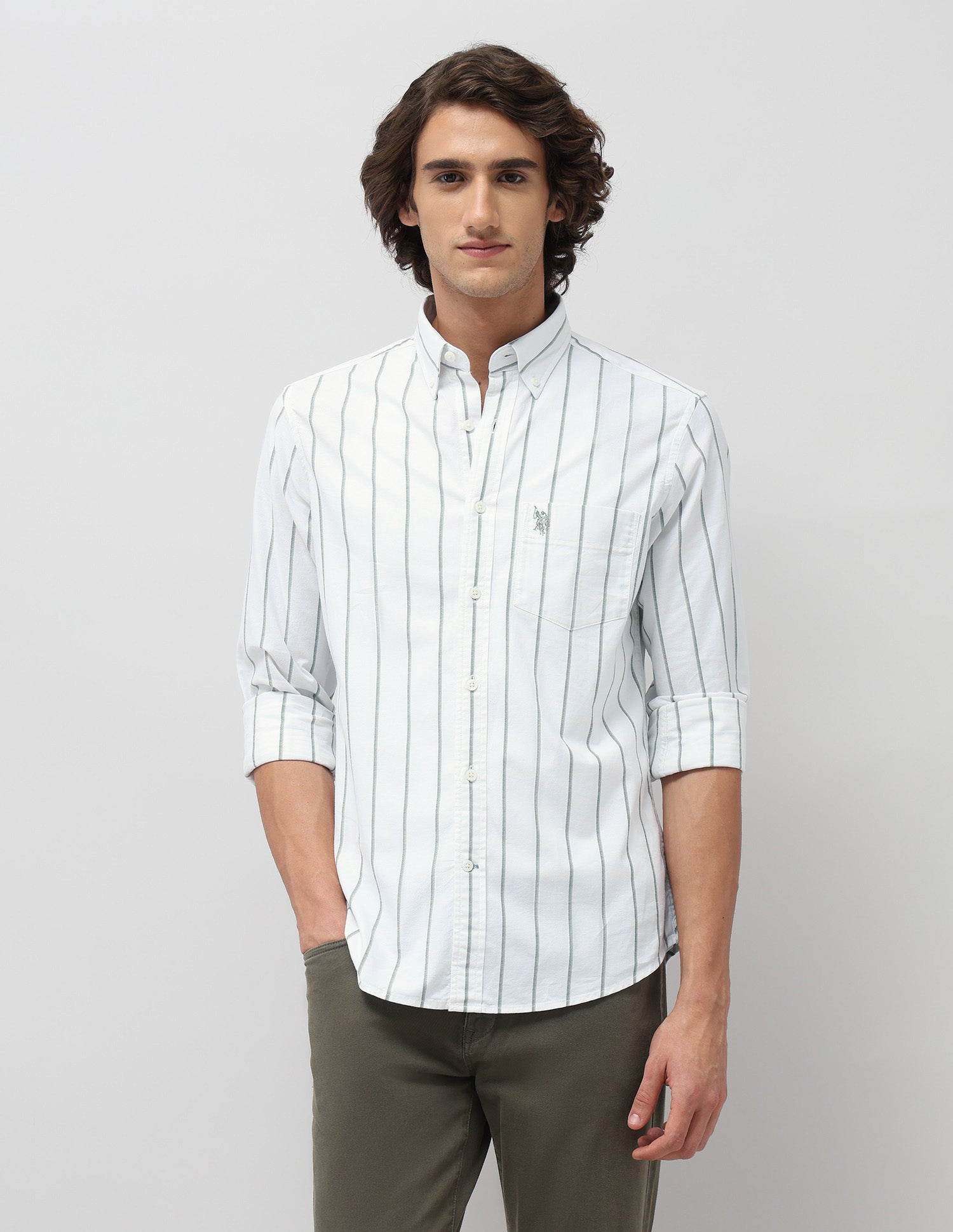 Vertical Striped Oxford Shirt Green - U.S. POLO ASSN. | Large