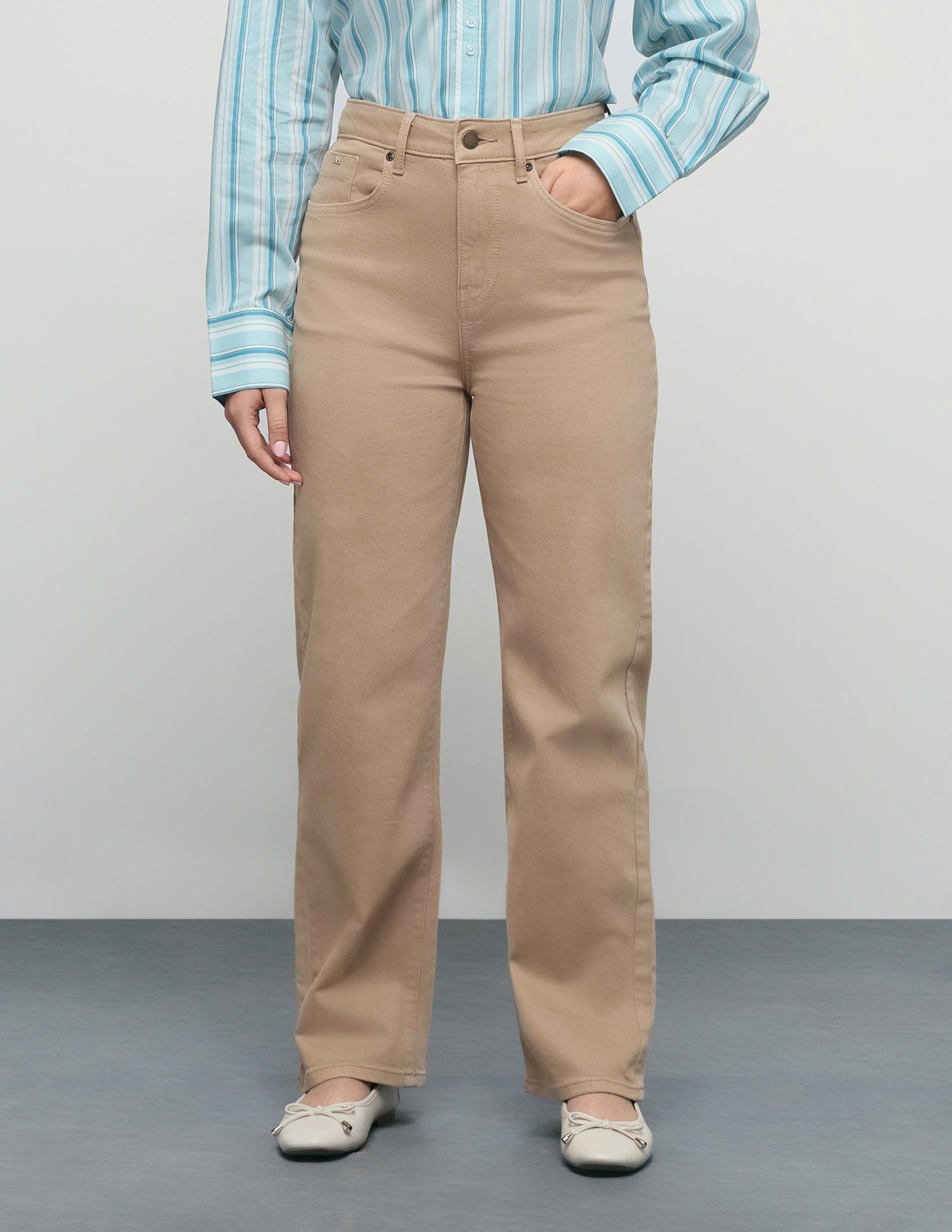 High Rise Straight Fit Jeans Beige - U.S. Polo Assn. India | Large