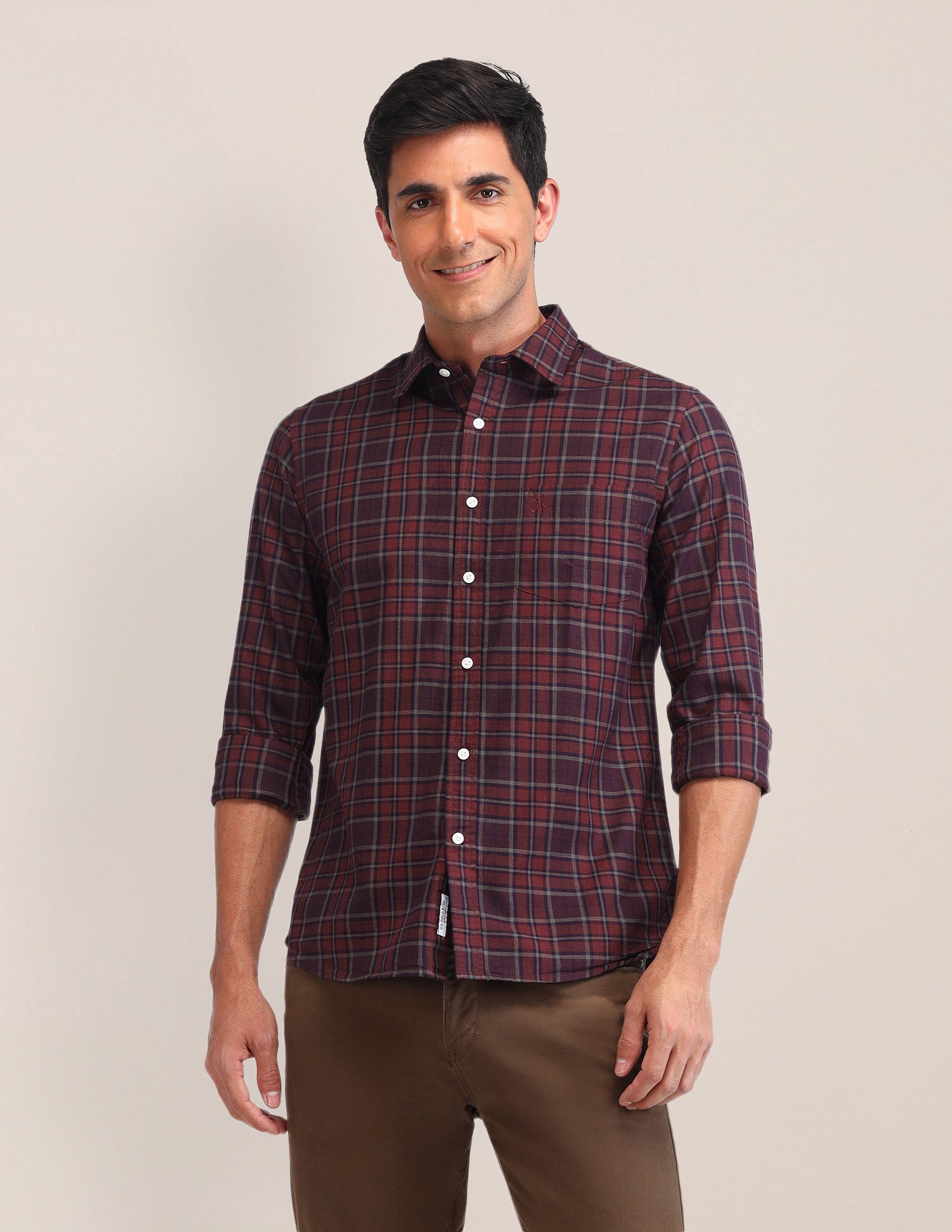 Plaid Checked Twill Shirt Maroon - U.S. Polo Assn. India | Large