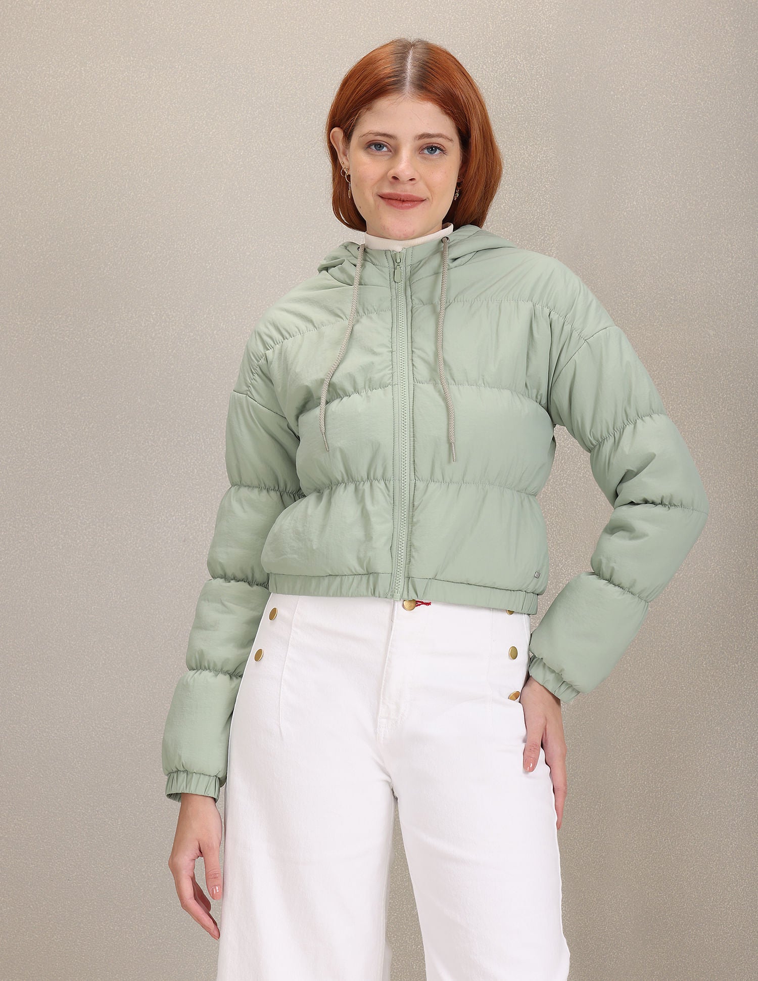 Light Green Gathered Solid Hood Puffer Jacket Light Green - U.S. POLO ASSN. | Large