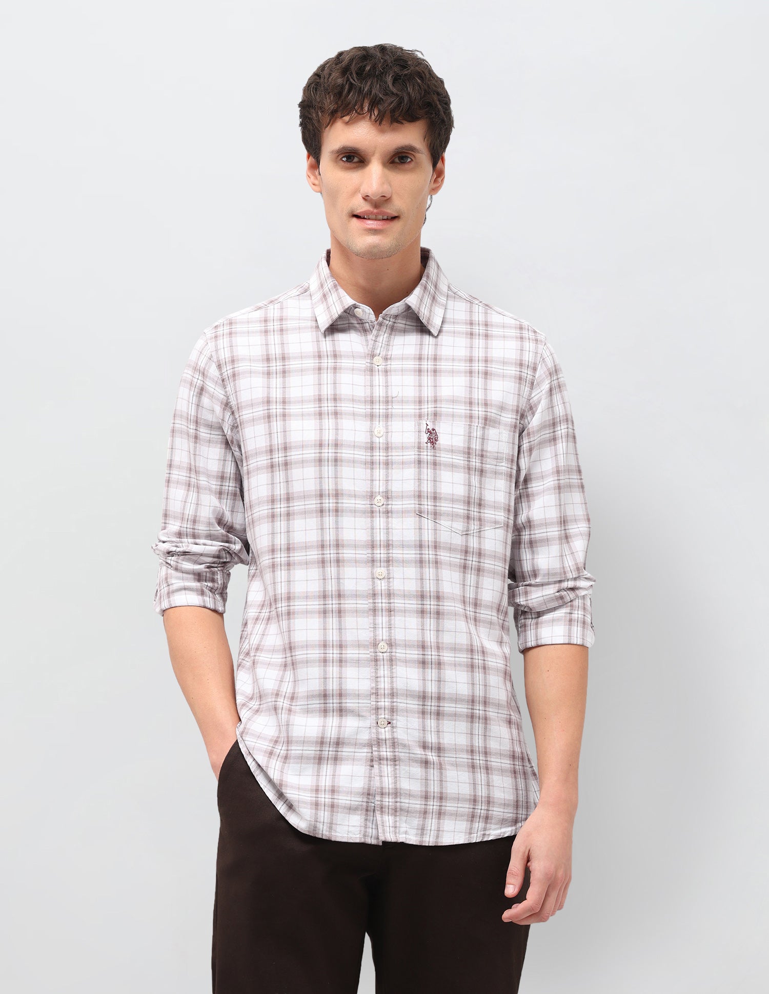Tartan Checked Oxford Shirt Light Brown - U.S. Polo Assn. India | Large