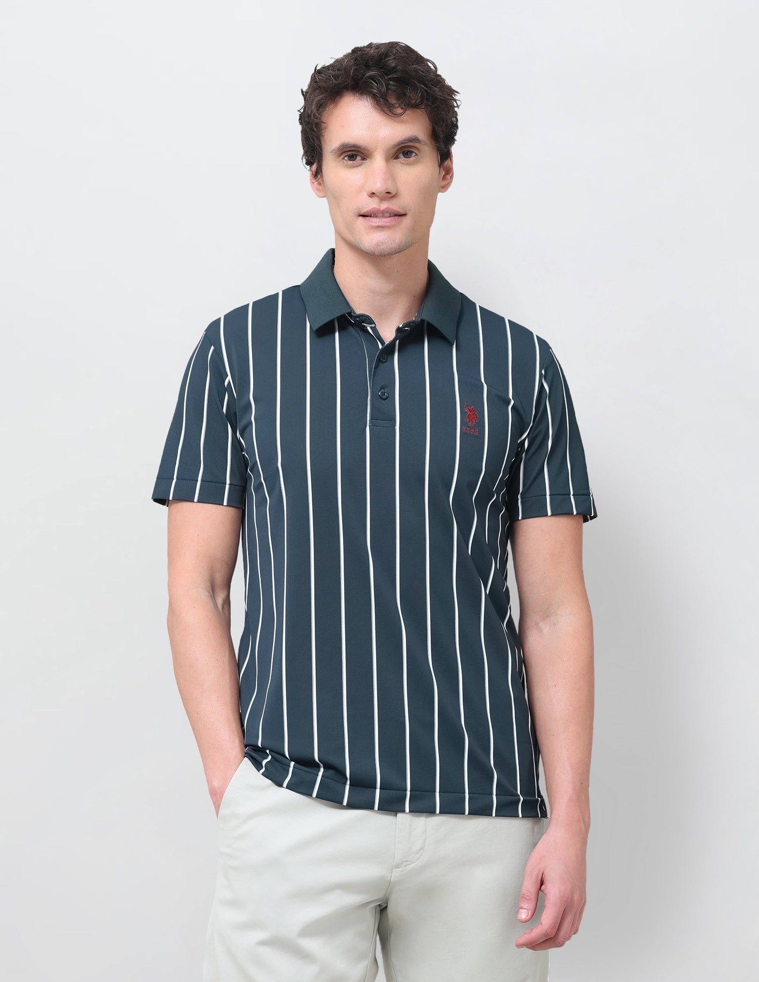 Vertical Striped Slim Fit Polo Shirt Teal - U.S. Polo Assn. India | Large