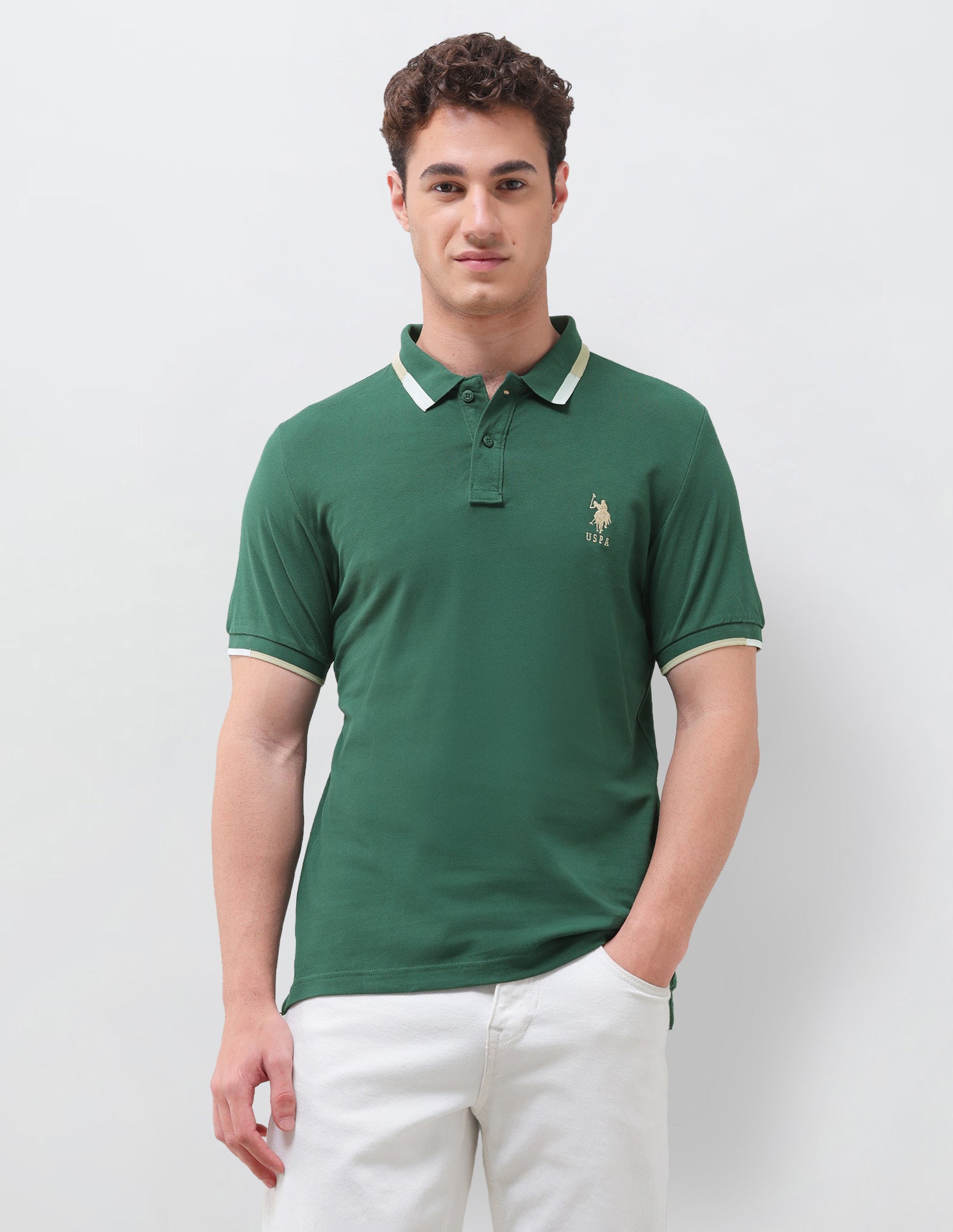 Solid Regular Fit Polo Shirt Dark Green - U.S. Polo Assn. India | Large