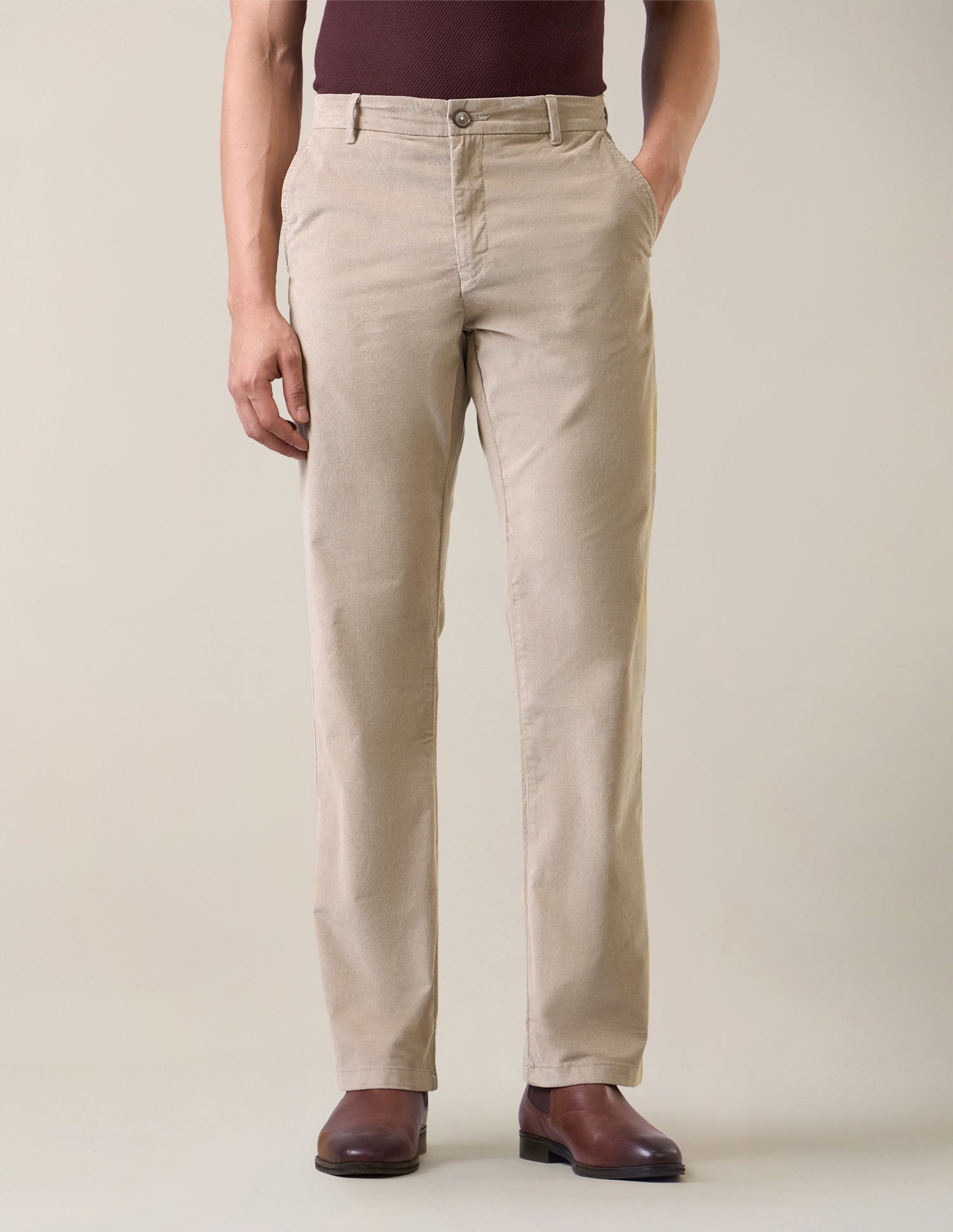 Riley Straight Fit Corduroy Trousers Beige - U.S. Polo Assn. India | Large