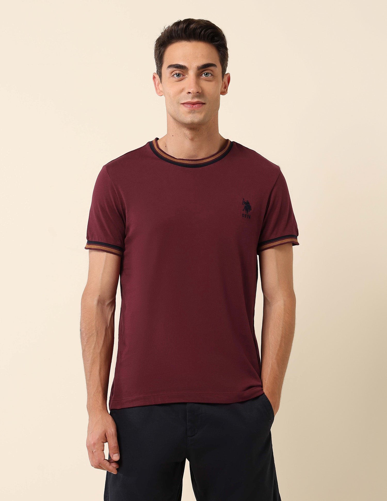 Solid Slim Fit T- Shirt Maroon - U.S. Polo Assn. India | Large
