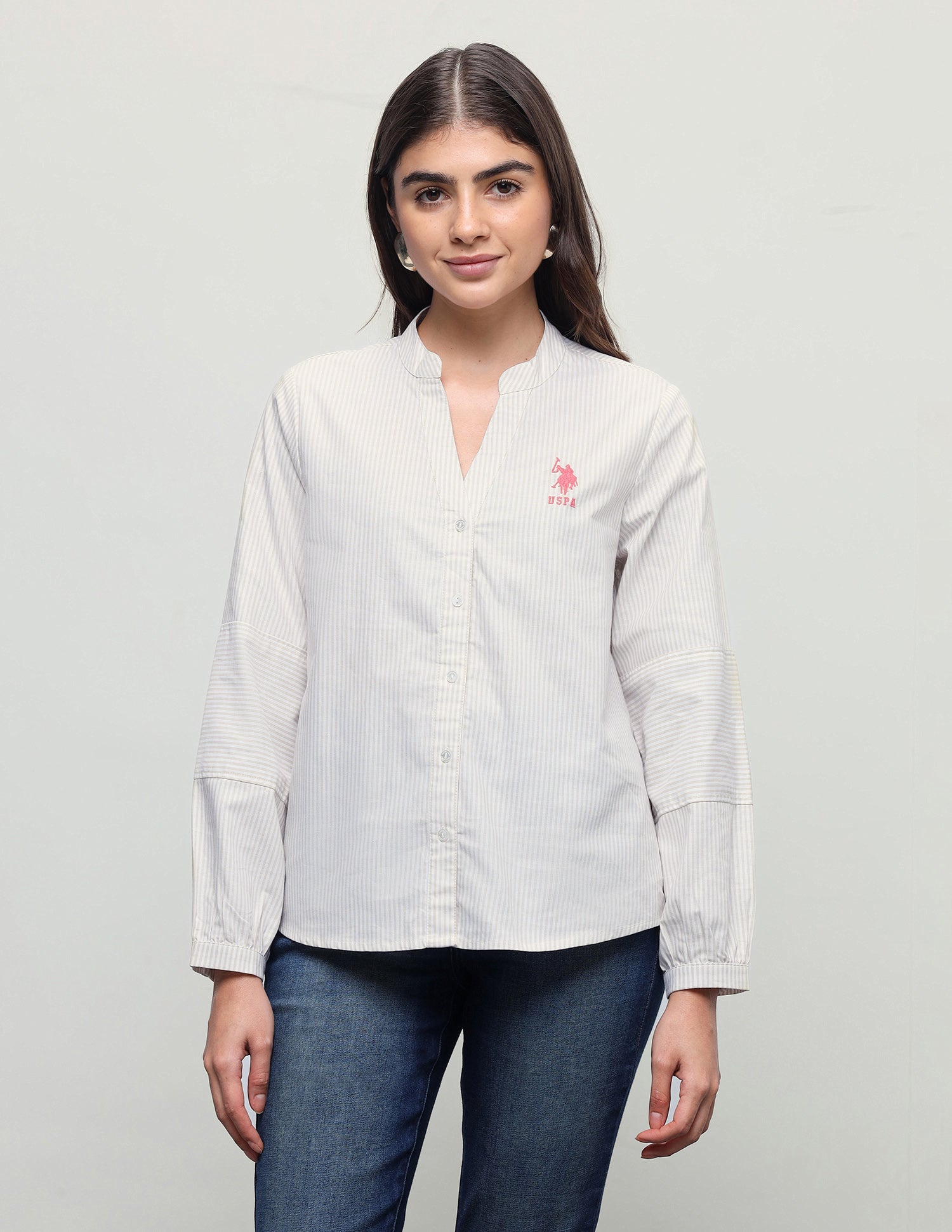 Vertical Striped Regular Fit Shirt Ecru - U.S. Polo Assn. India | Large