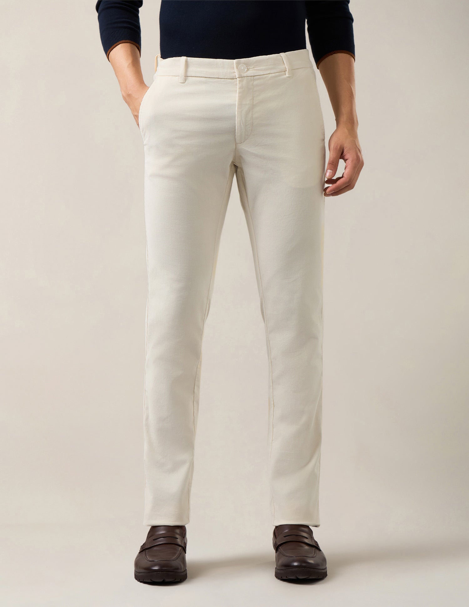 Denver Slim Fit Corduroy Trousers Ecru - U.S. Polo Assn. India | Large