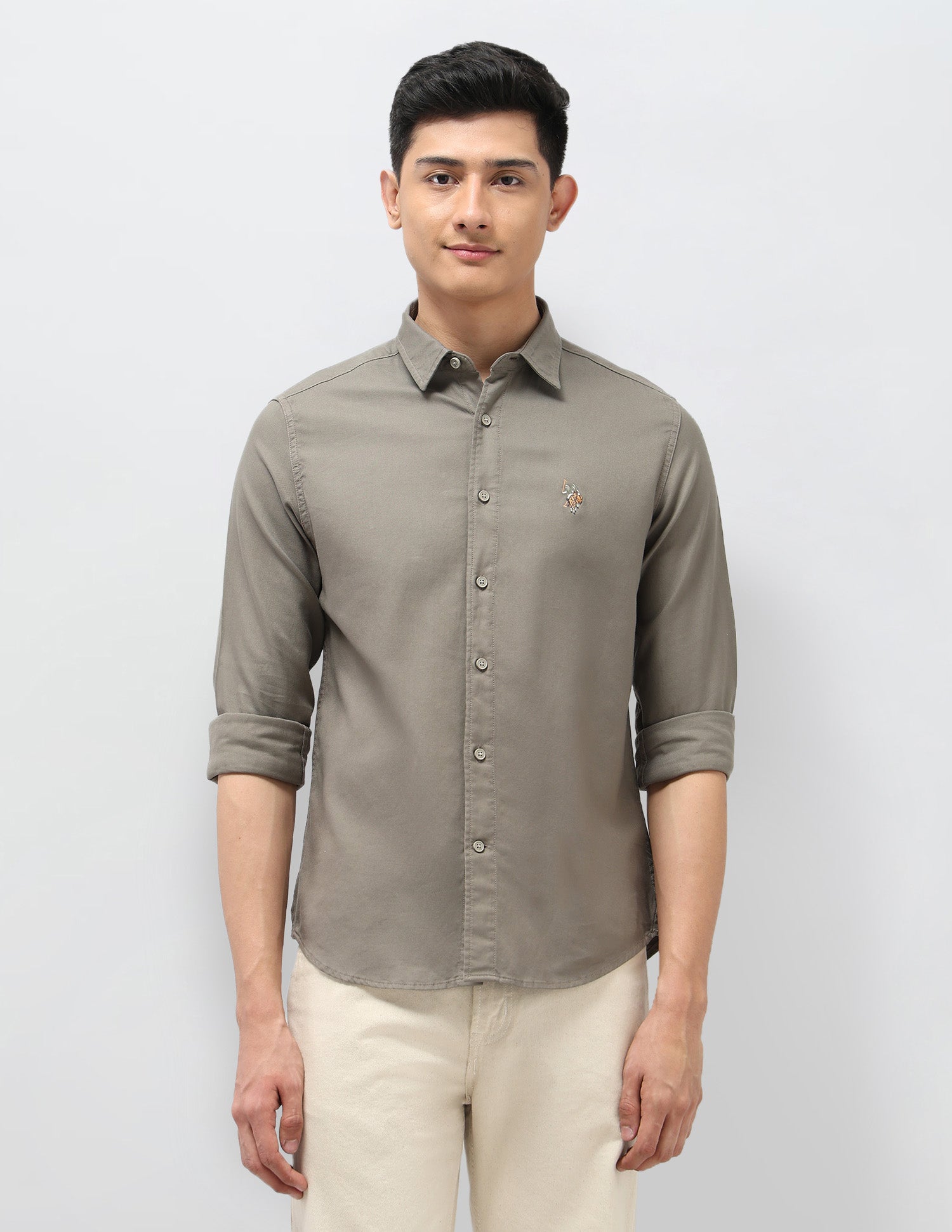 Twill Pure Cotton Shirt Light Olive - U.S. POLO ASSN. | Large