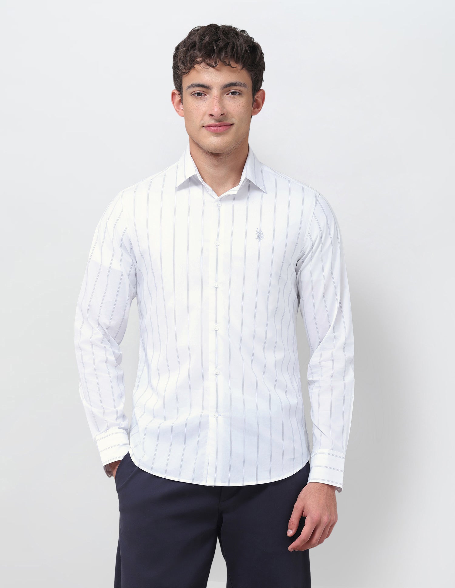 Poplin Vertical Striped Shirt Blue - U.S. Polo Assn. India | Large