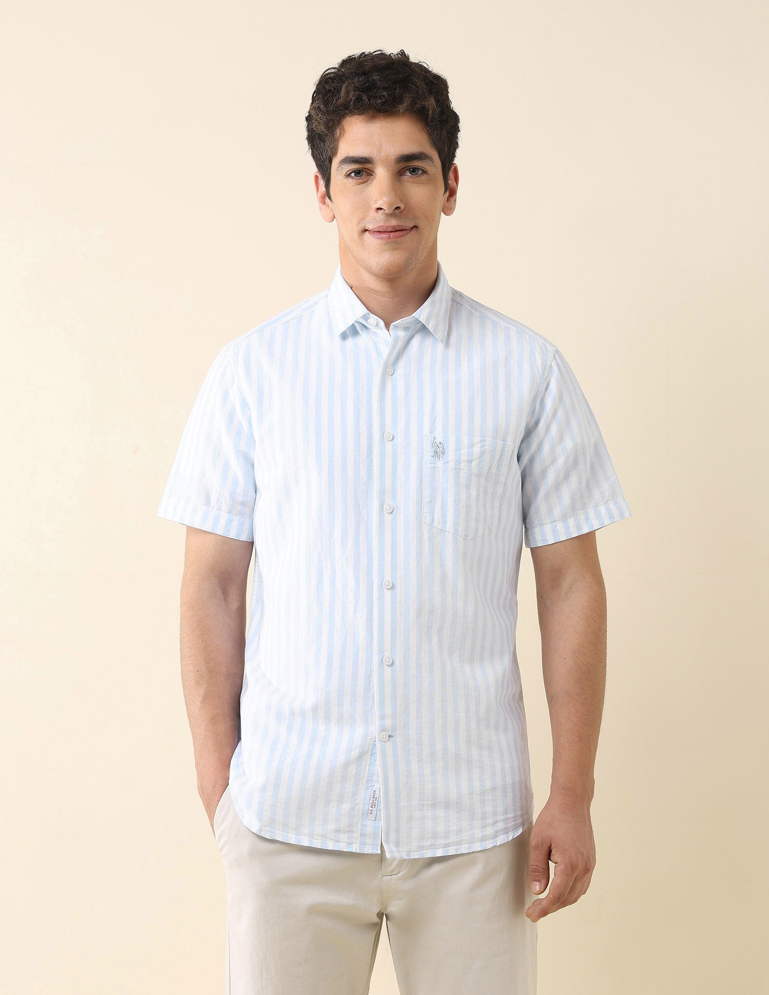 Vertical Striped Tailored Fit Shirt Light Blue - U.S. Polo Assn. India | Large