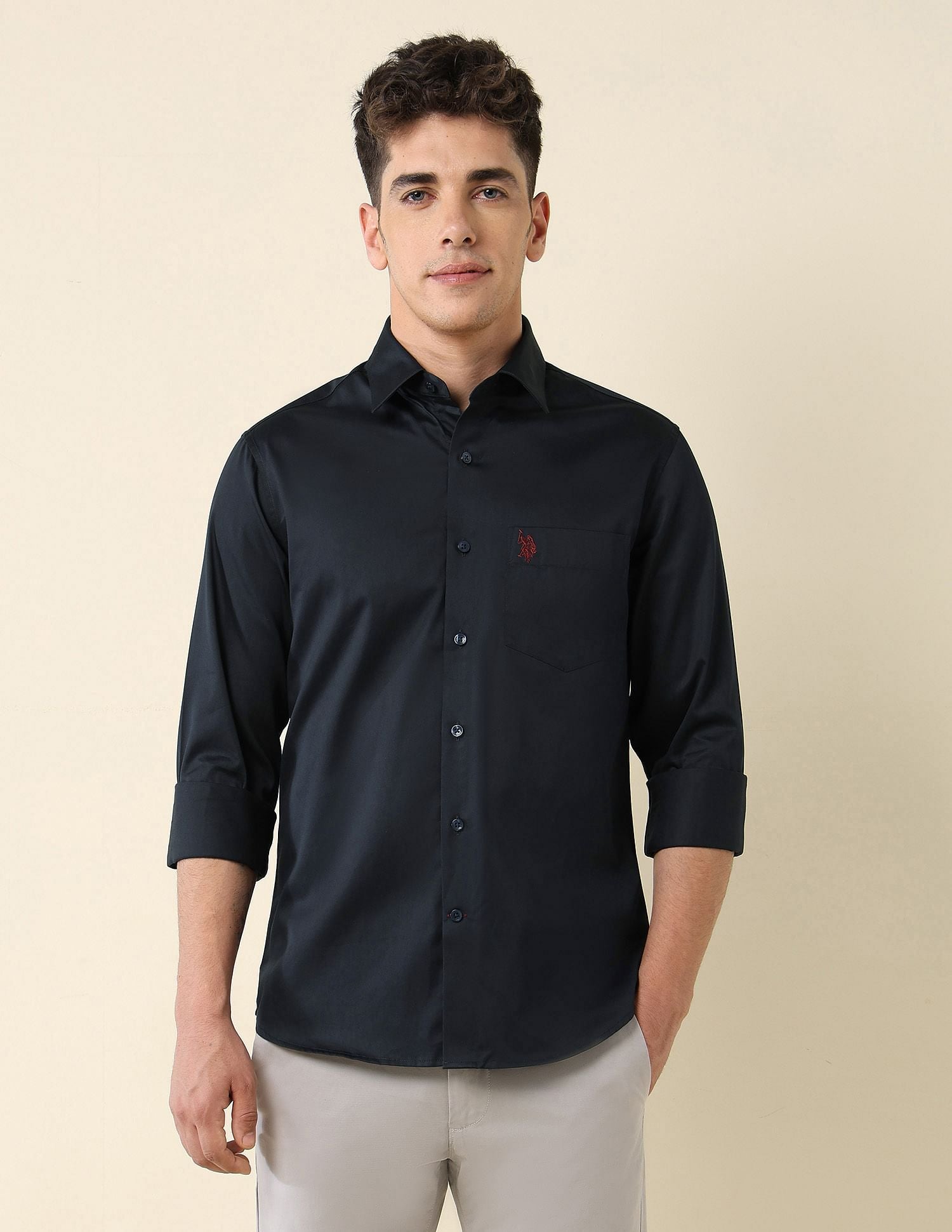 Tailored Fit Satin Shirt Navy - U.S. Polo Assn. India | Large