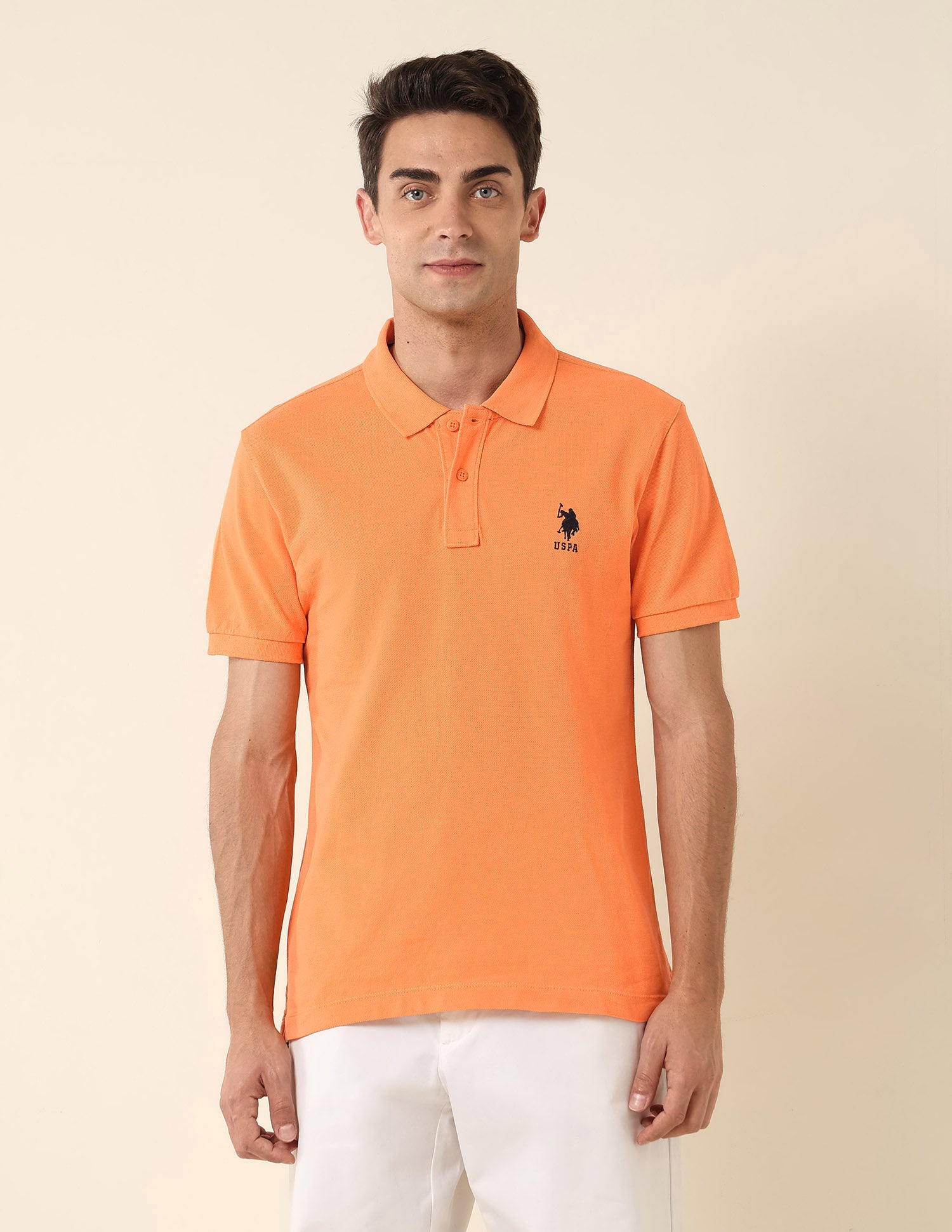 Slim Fit Pure Cotton Polo Shirt Orange - U.S. Polo Assn. India | Large