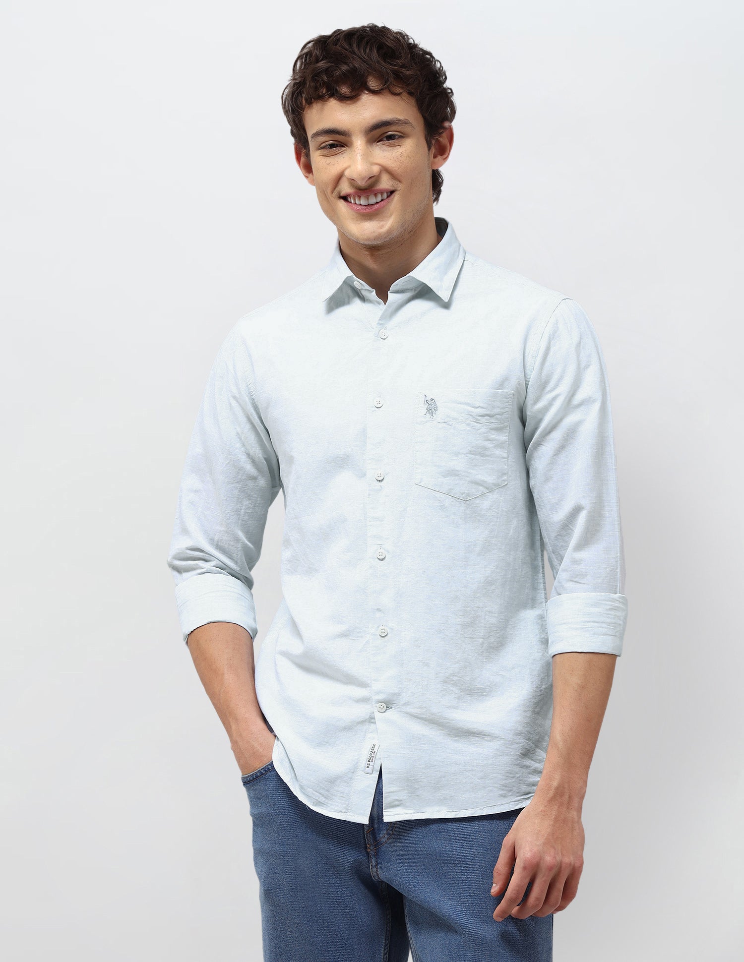 Regular Fit Solid Shirt Light Blue - U.S. Polo Assn. India | Large