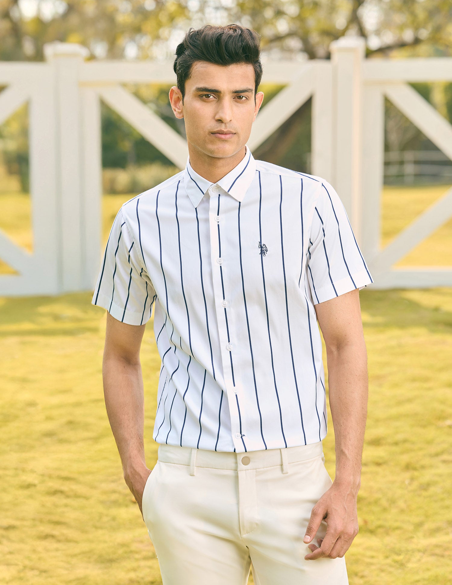Pacho X Vertical Striped Tailored Fit Shirt White - U.S. POLO ASSN. | Large