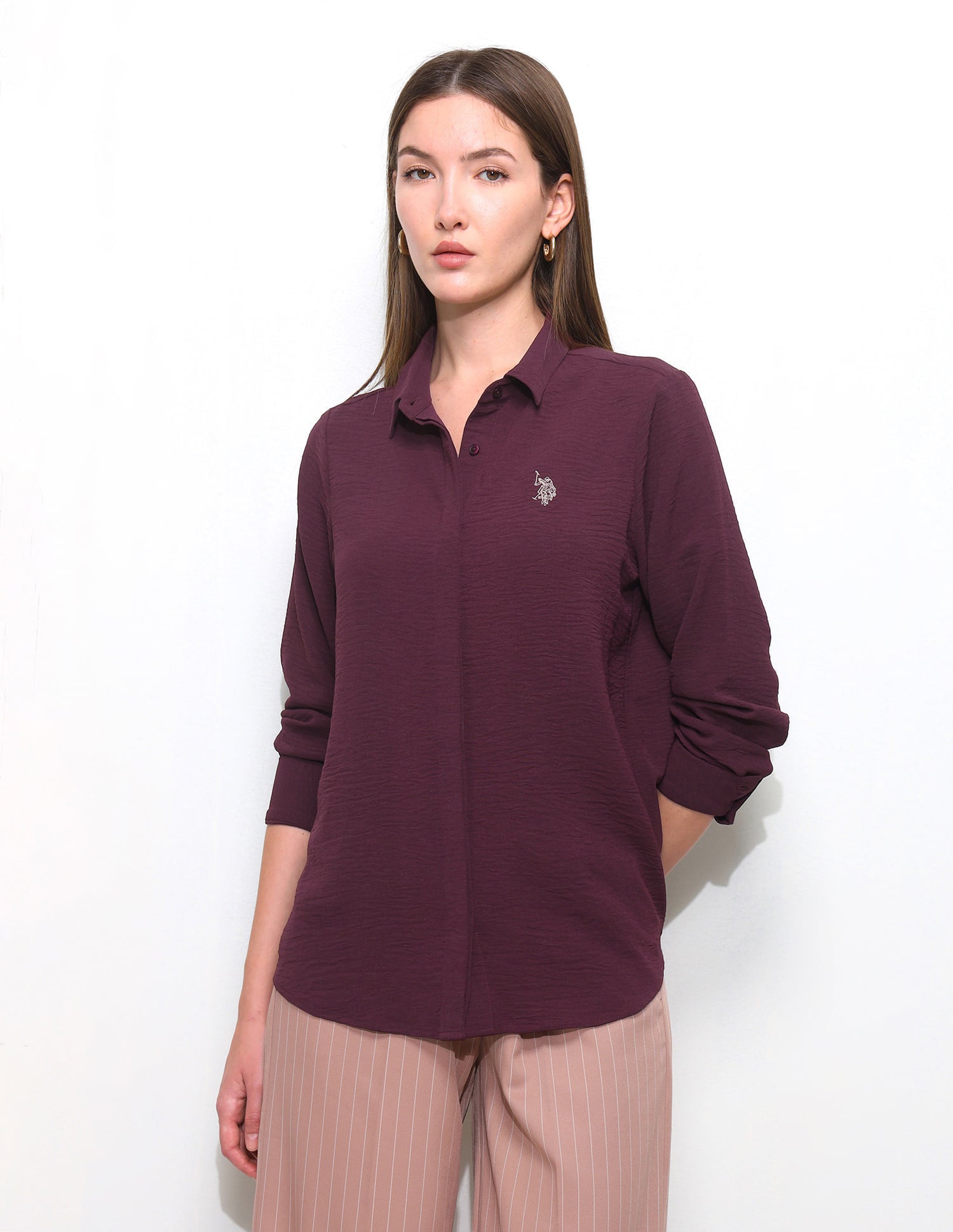 Textured Regular Fit Shirt Maroon - U.S. Polo Assn. India | Large