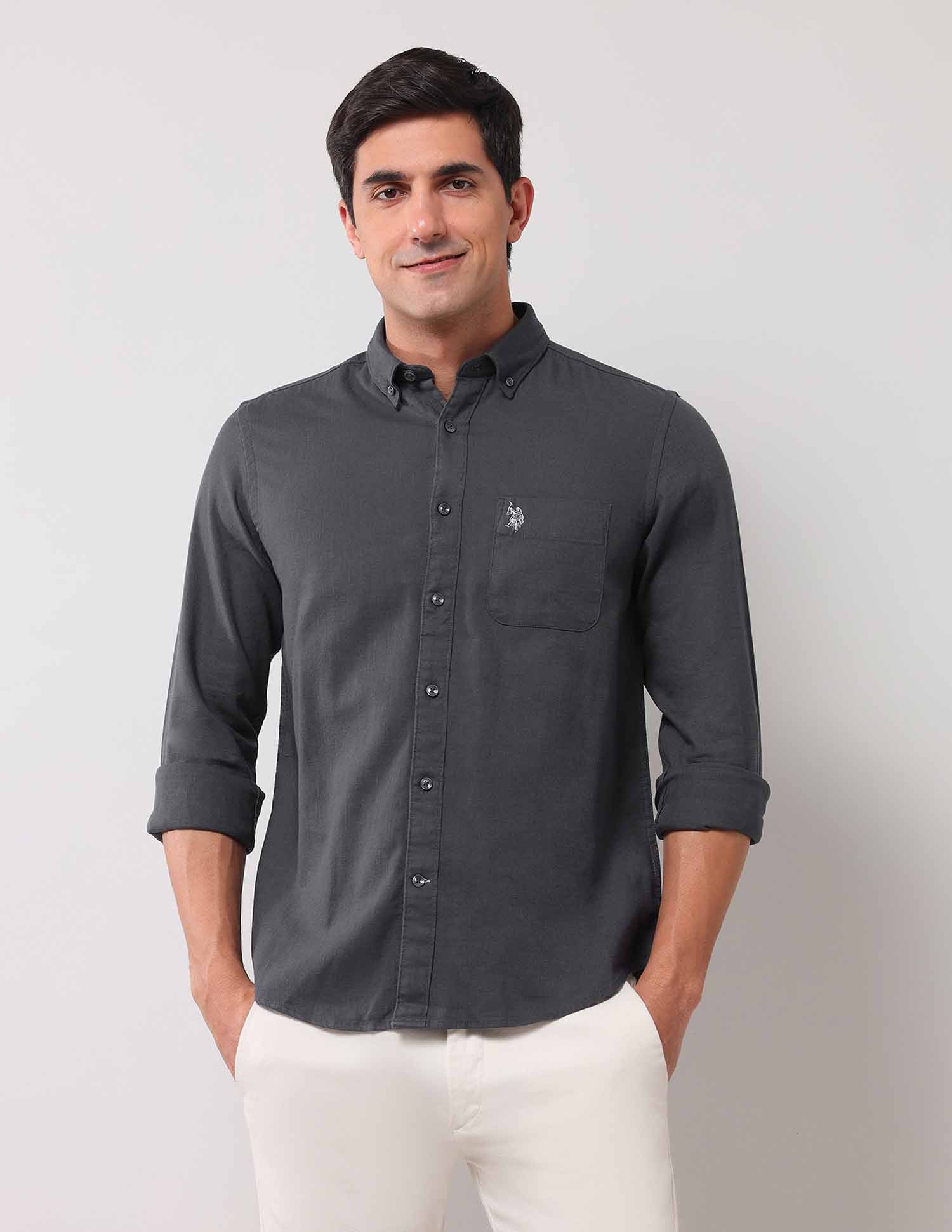 Regular Fit Solid Shirt Grey - U.S. Polo Assn. India | Large