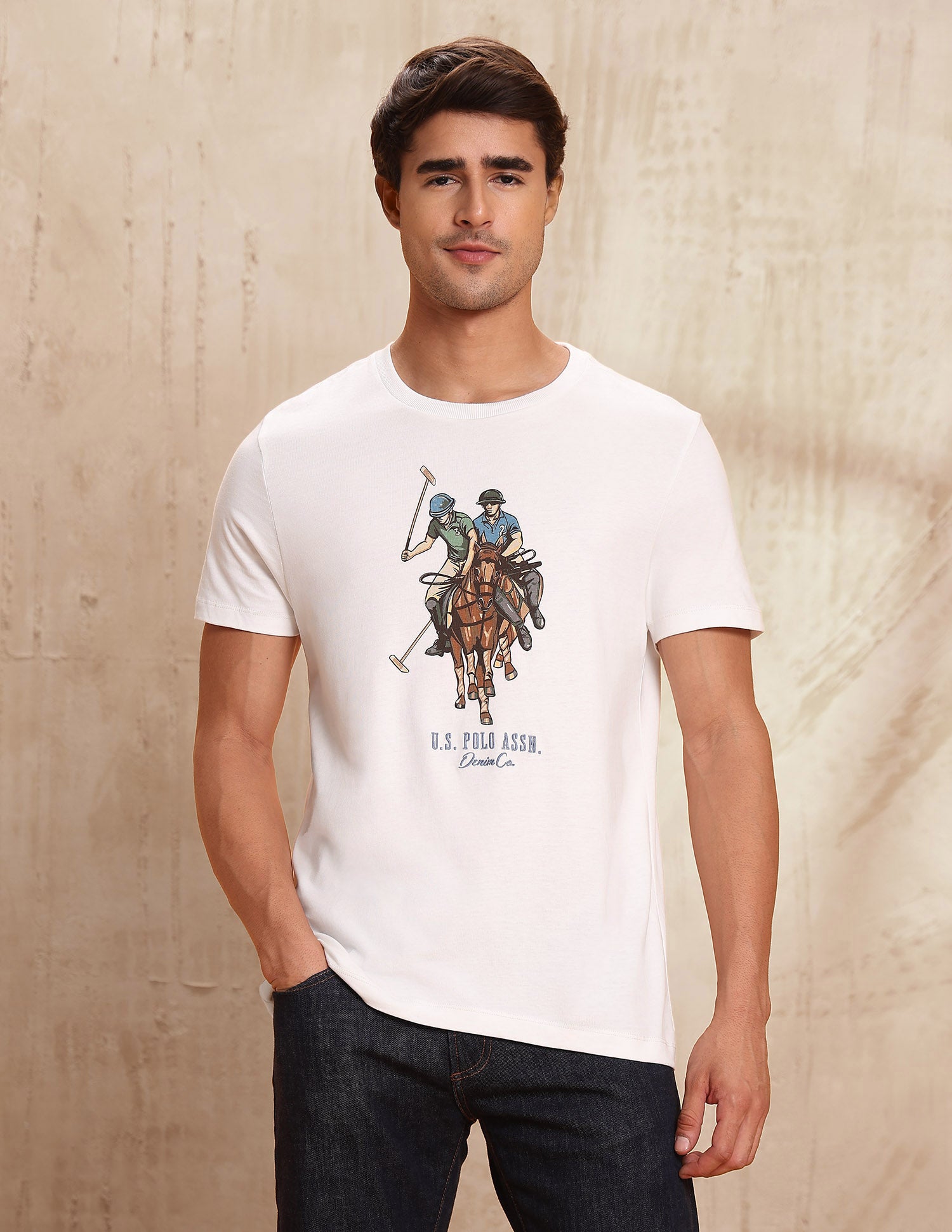 Graphic Brand Printed Muscle Fit T-Shirt Ivory - U.S. POLO ASSN. | Large