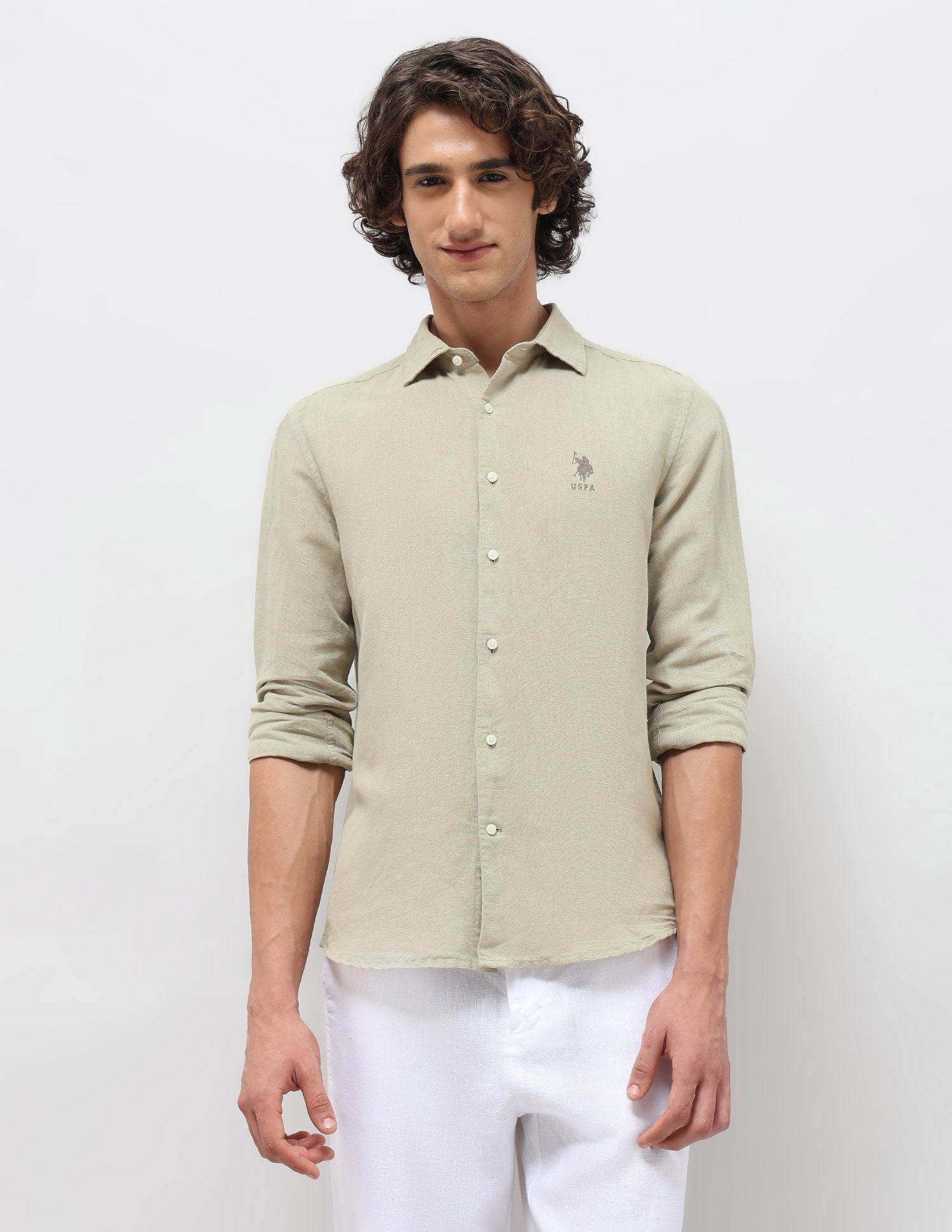 Solid Regular Fit Shirt Light Olive - U.S. Polo Assn. India | Large