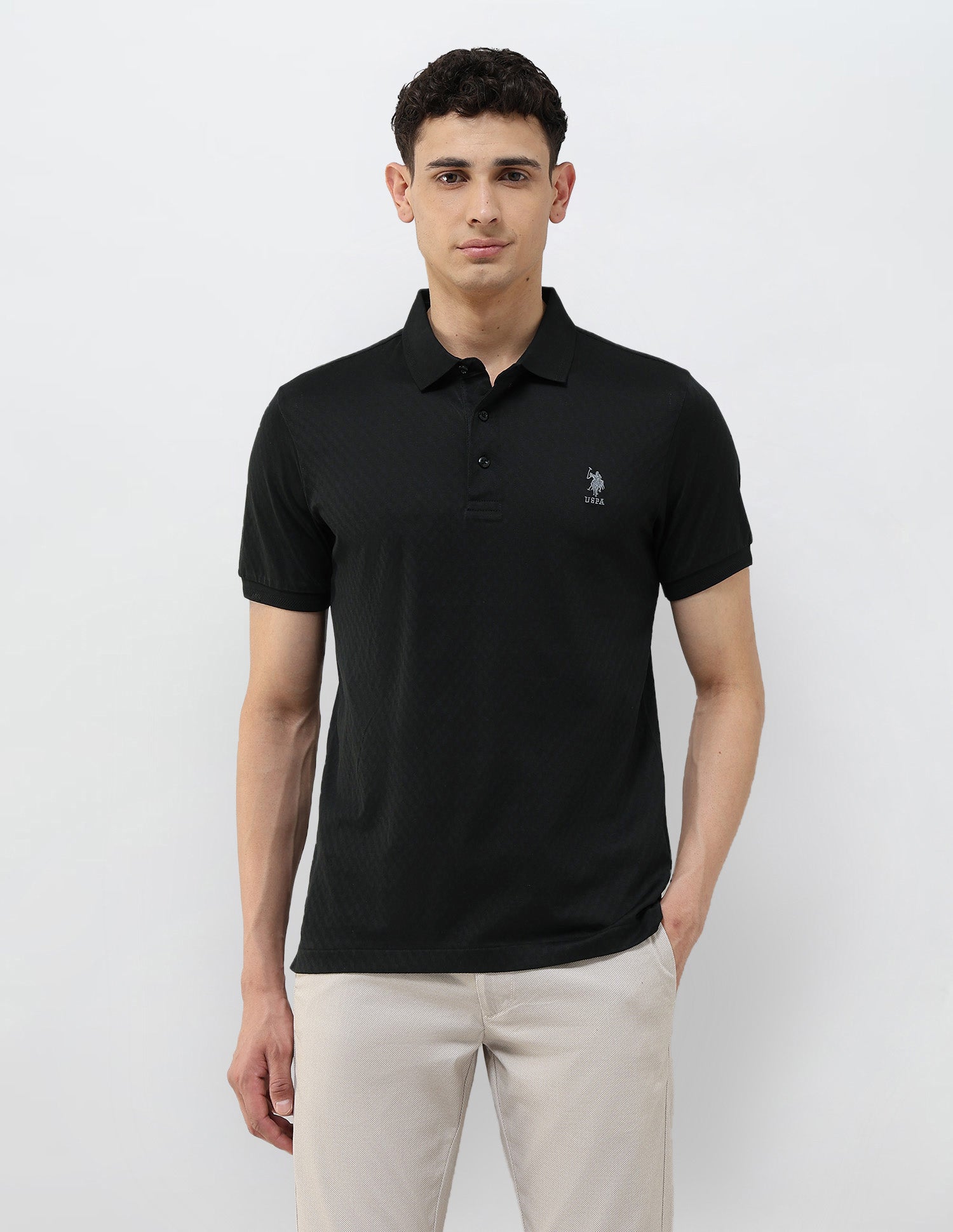 Textured Slim Fit Polo Shirt Black - U.S. POLO ASSN. | Large