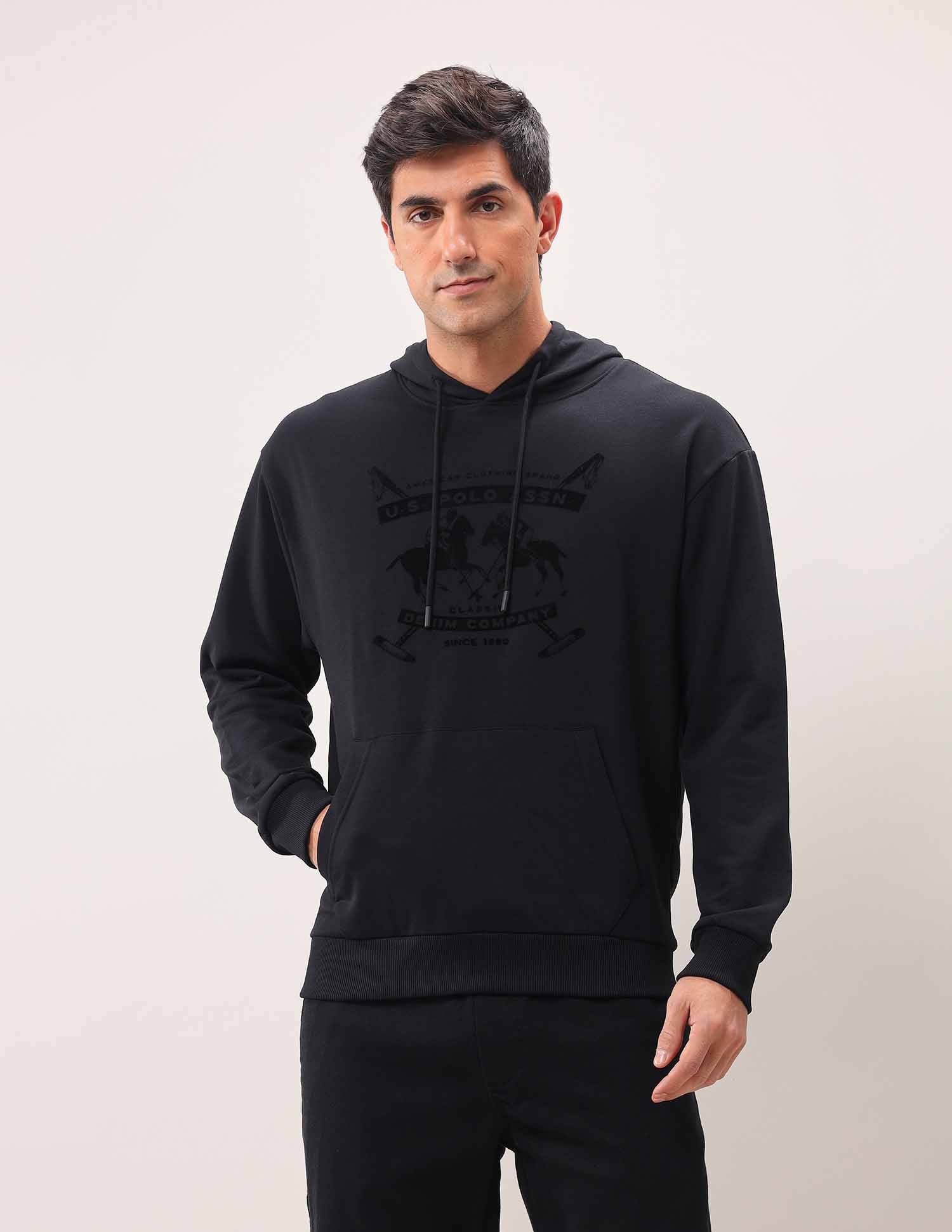 Brand Printed Hooded Sweatshirt Black - U.S. Polo Assn. India | Large