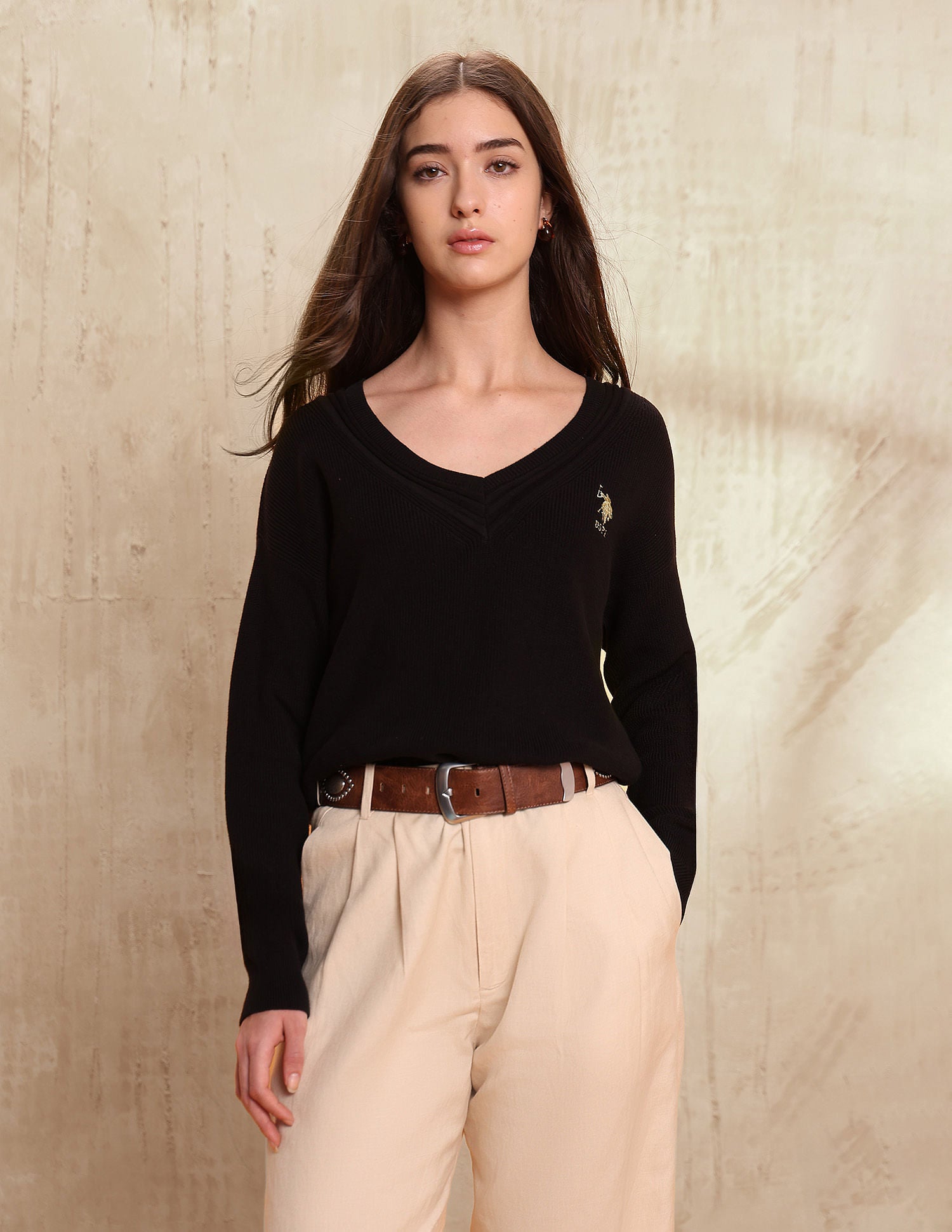 Relaxed Fit Solid Sweater Black - U.S. POLO ASSN. | Large