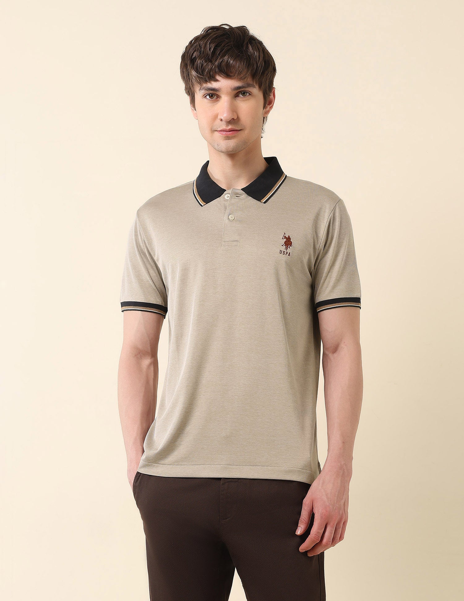 Solid Slim Fit Varsity Polo Shirt Brown - U.S. Polo Assn. India | Large