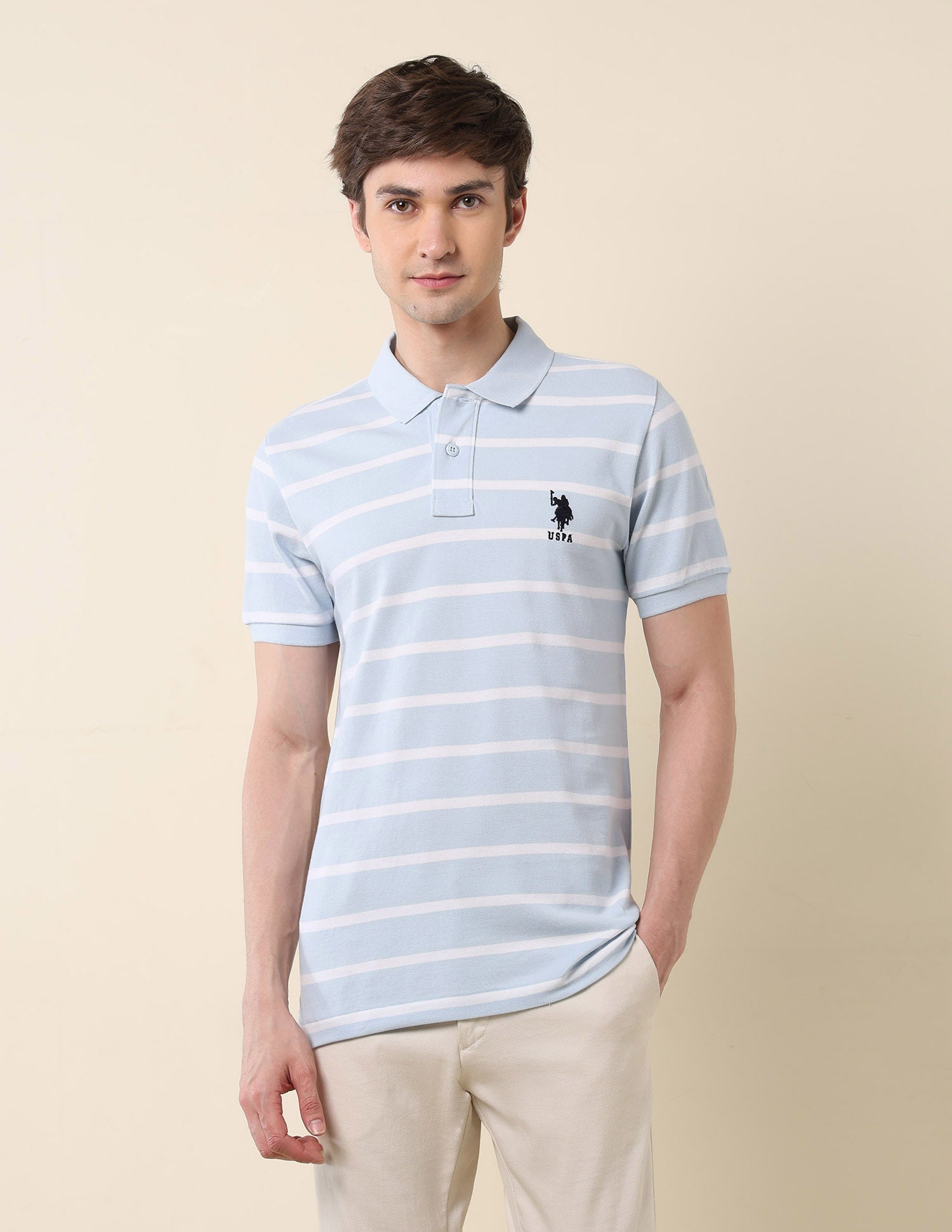 Horizontal Striped Classic Polo Shirt Light Blue - U.S. POLO ASSN. | Large