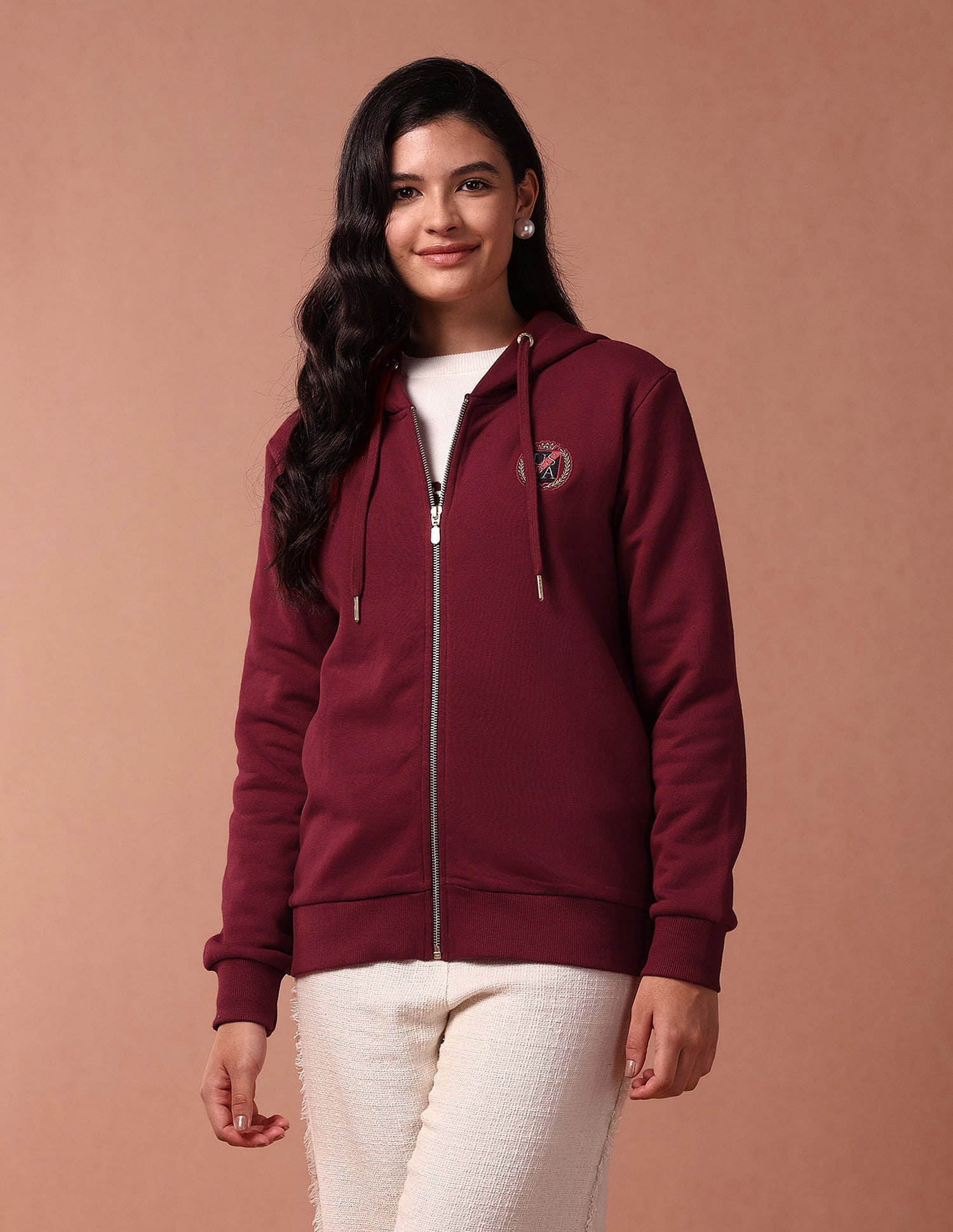 Mettalic Zipup Hooded Sweatshirt Maroon - U.S. Polo Assn. India | Large