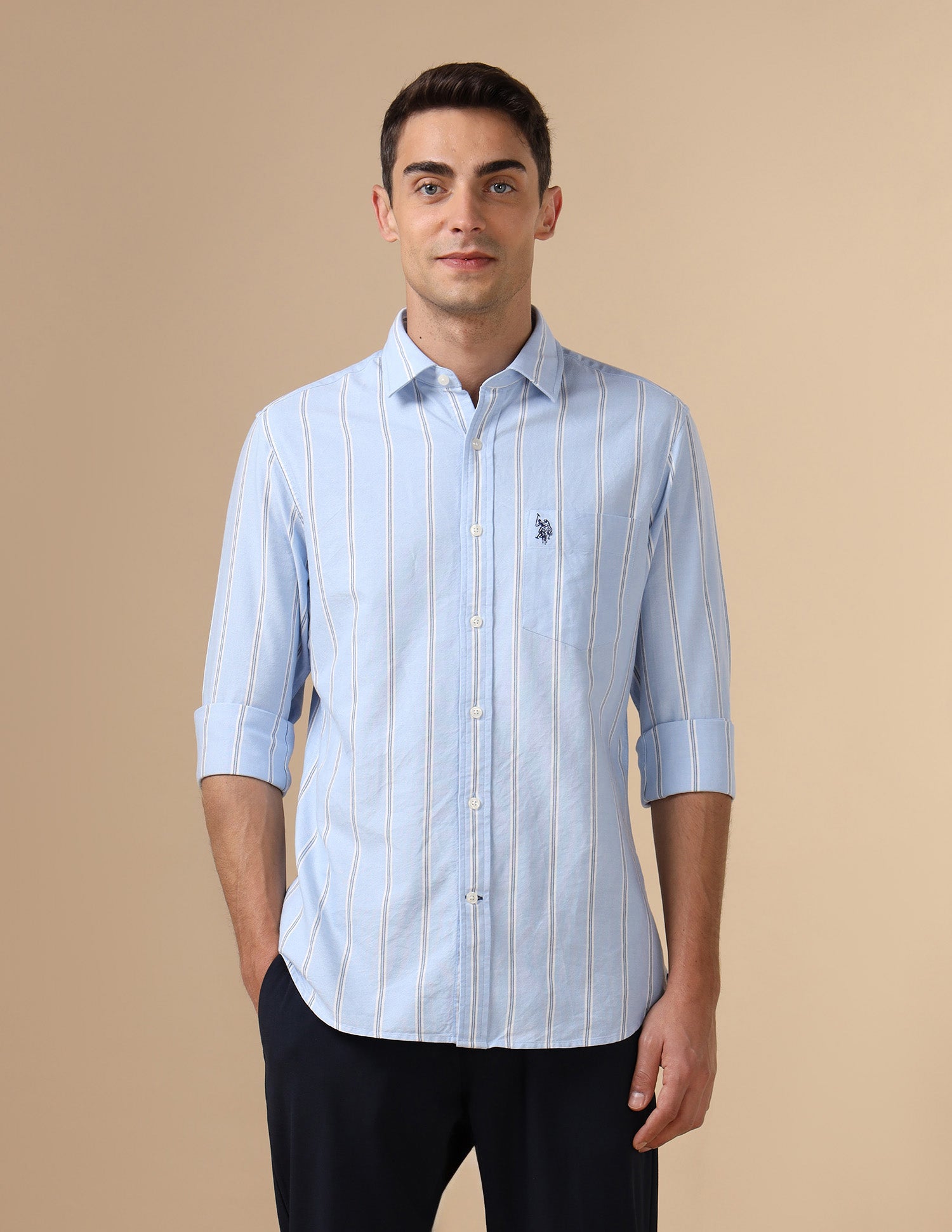 Pure Cotton Tailored Fit Shirt Light Blue - U.S. Polo Assn. India | Large