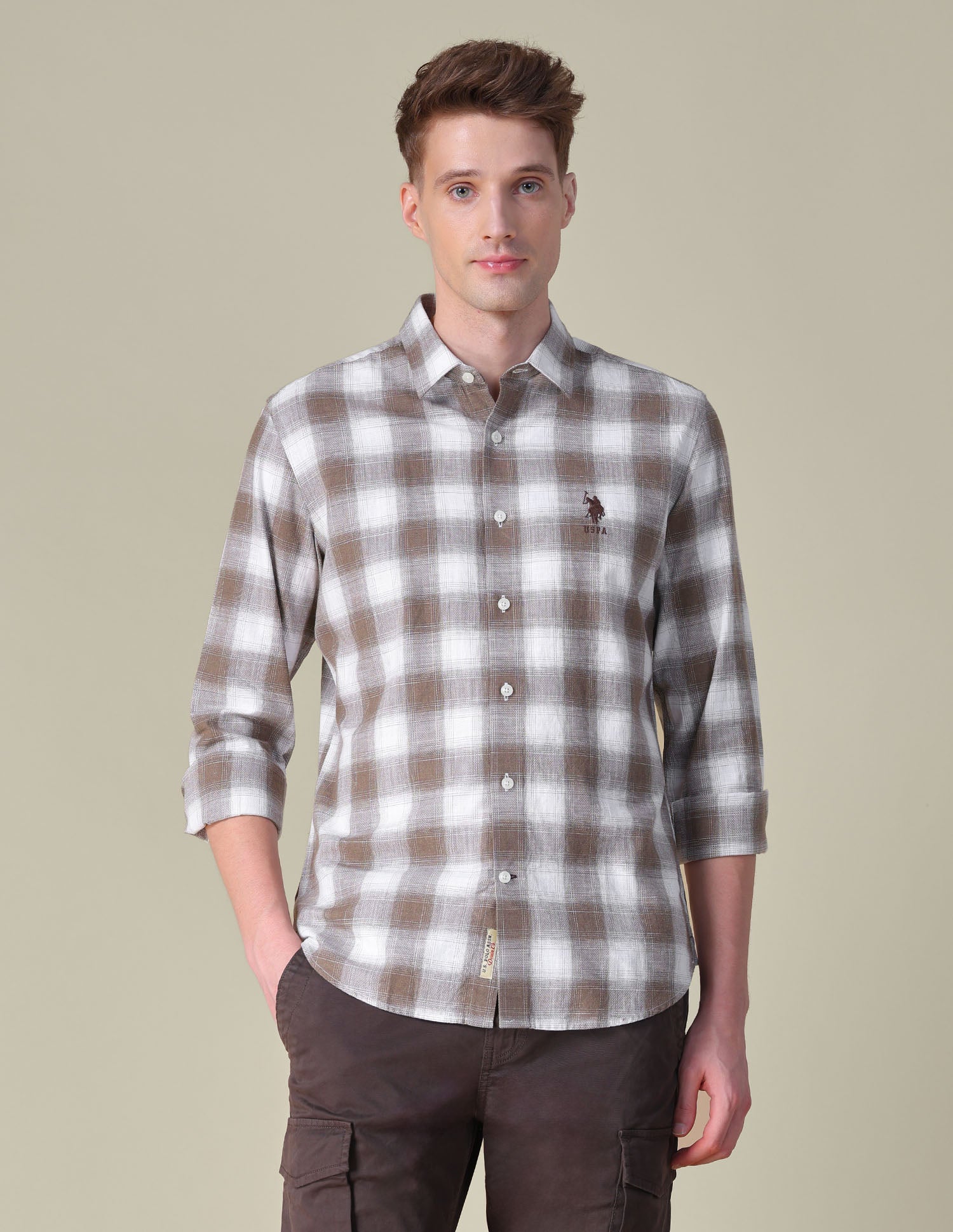Tartan Checked Dobby Shirt Light Brown - U.S. POLO ASSN. | Large