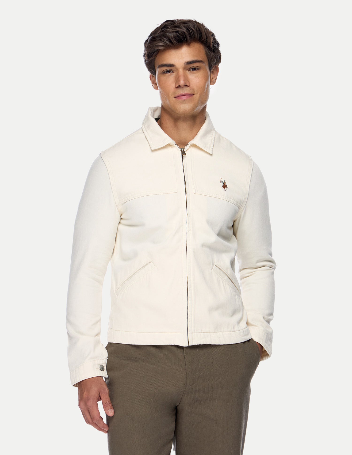 Solid Regular Fit Trucker Jacket Ecru - U.S. Polo Assn. India | Large