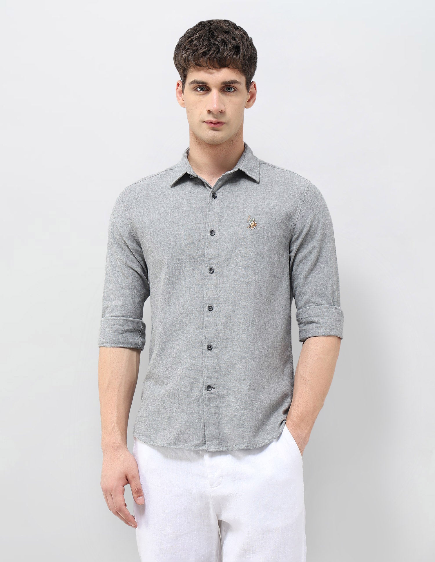 Regular Fit Solid Twill Shirt Grey - U.S. POLO ASSN. | Large