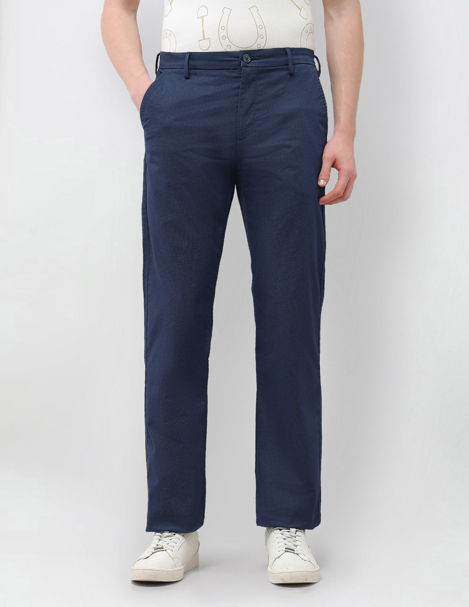 Textured Riley Straight Fit Trousers Navy - U.S. Polo Assn. India | Large