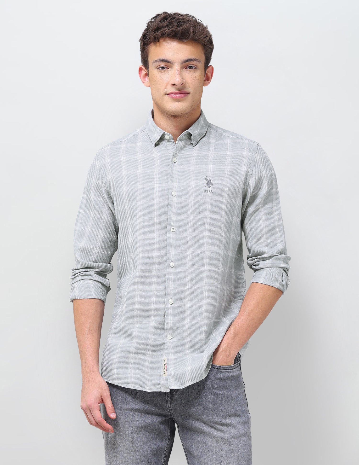Grid Tattersall Checked Regular Fit Shirt Grey - U.S. Polo Assn. India | Large
