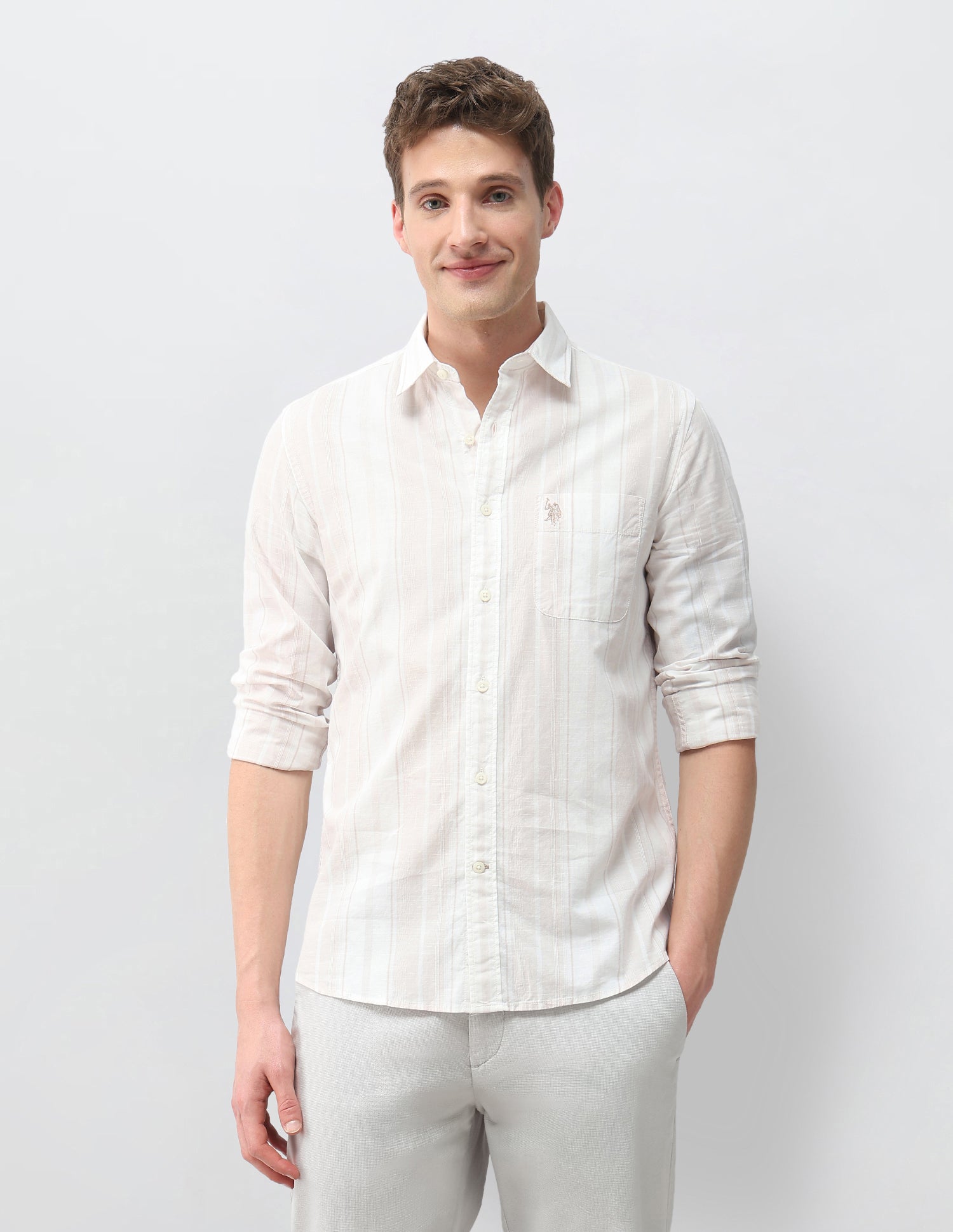 Vertical Striped Regular Fit Shirt Rust - U.S. Polo Assn. India | Large