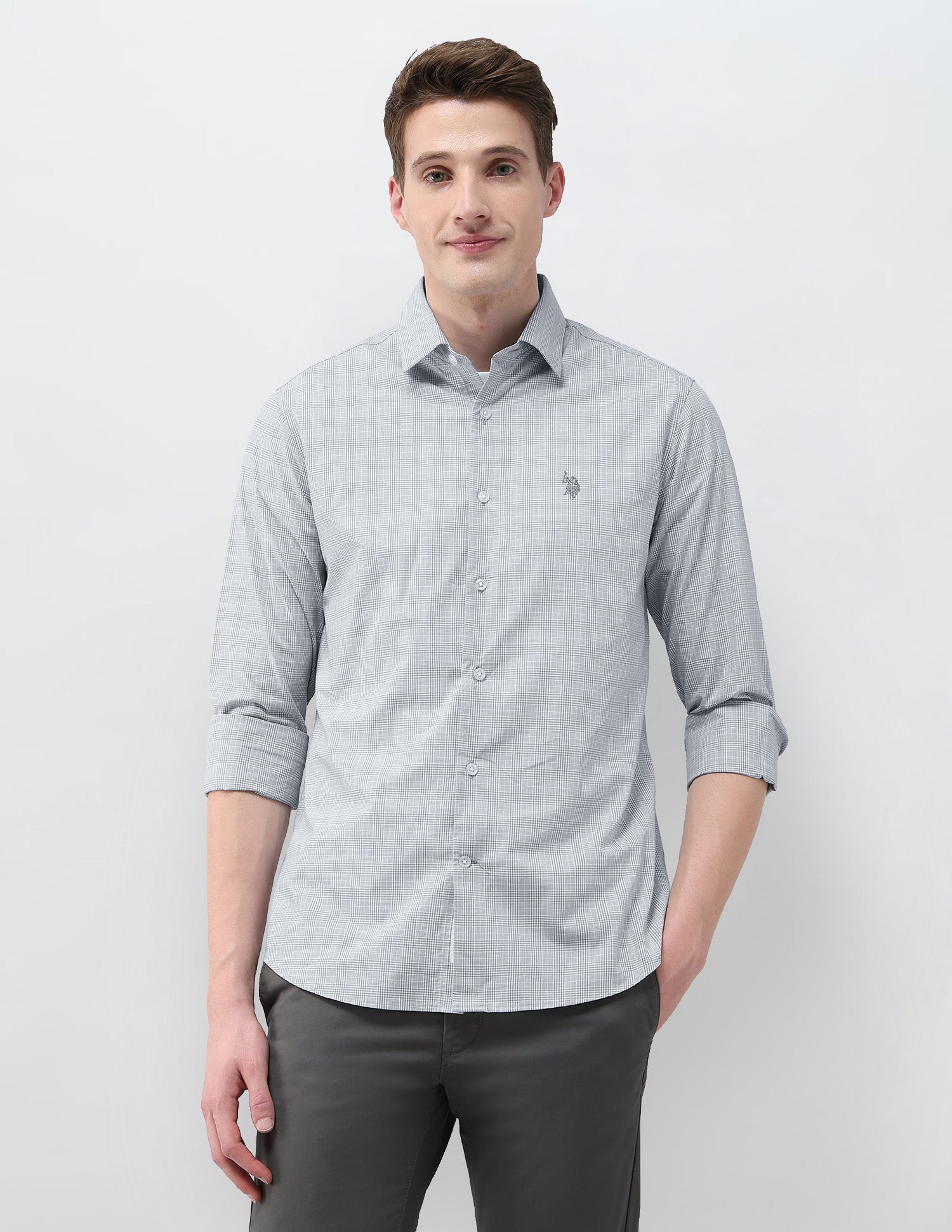 Tailored Fit Satin Shirt Light Grey - U.S. Polo Assn. India | Large