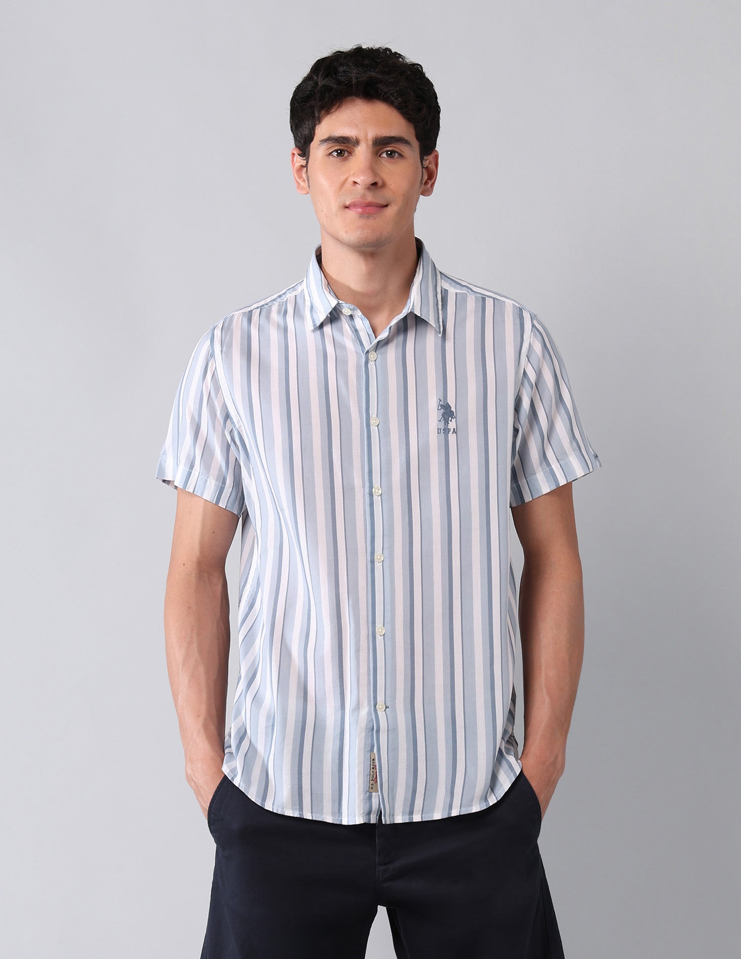 Vertical Striped Regular Fit Shirt Blue - U.S. Polo Assn. India | Large