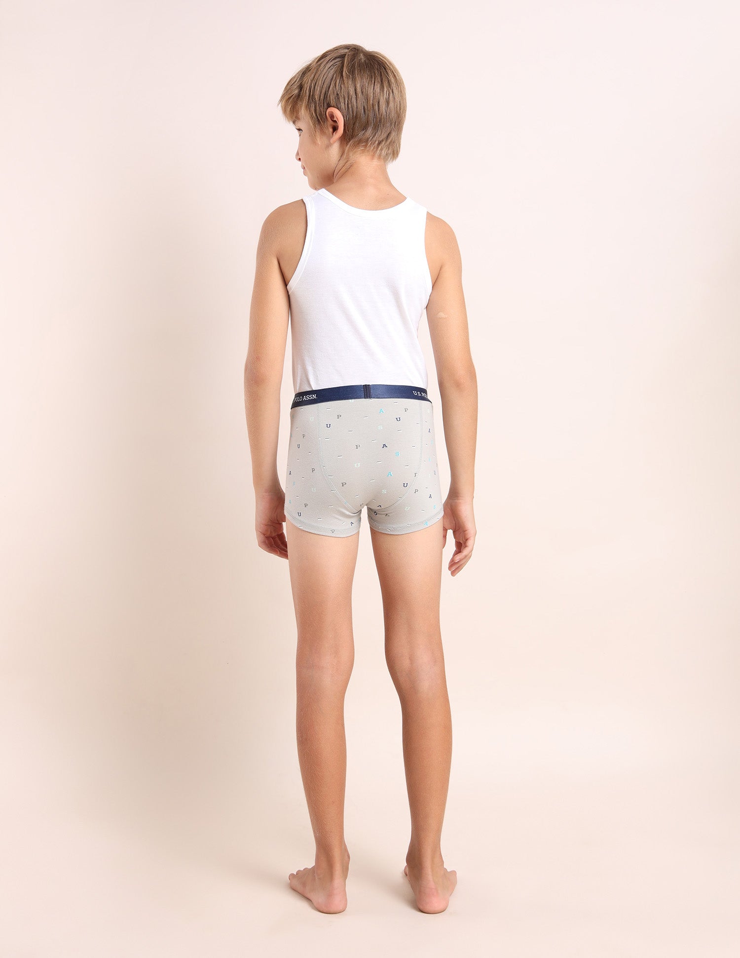 Boys Mid Rise Cotton Spandex Trunks - Pack Of 3 Grey, Blue and Green - U.S. POLO ASSN. | Large