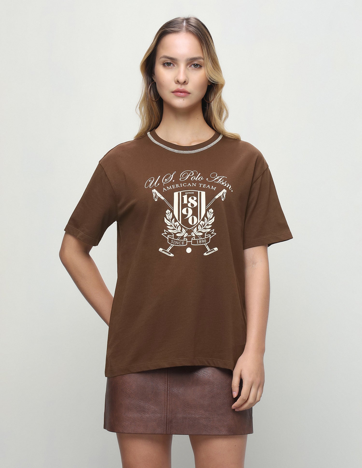 Graphic Brand Printed Oversized Fit T-Shirt Brown - U.S. Polo Assn. India | Large
