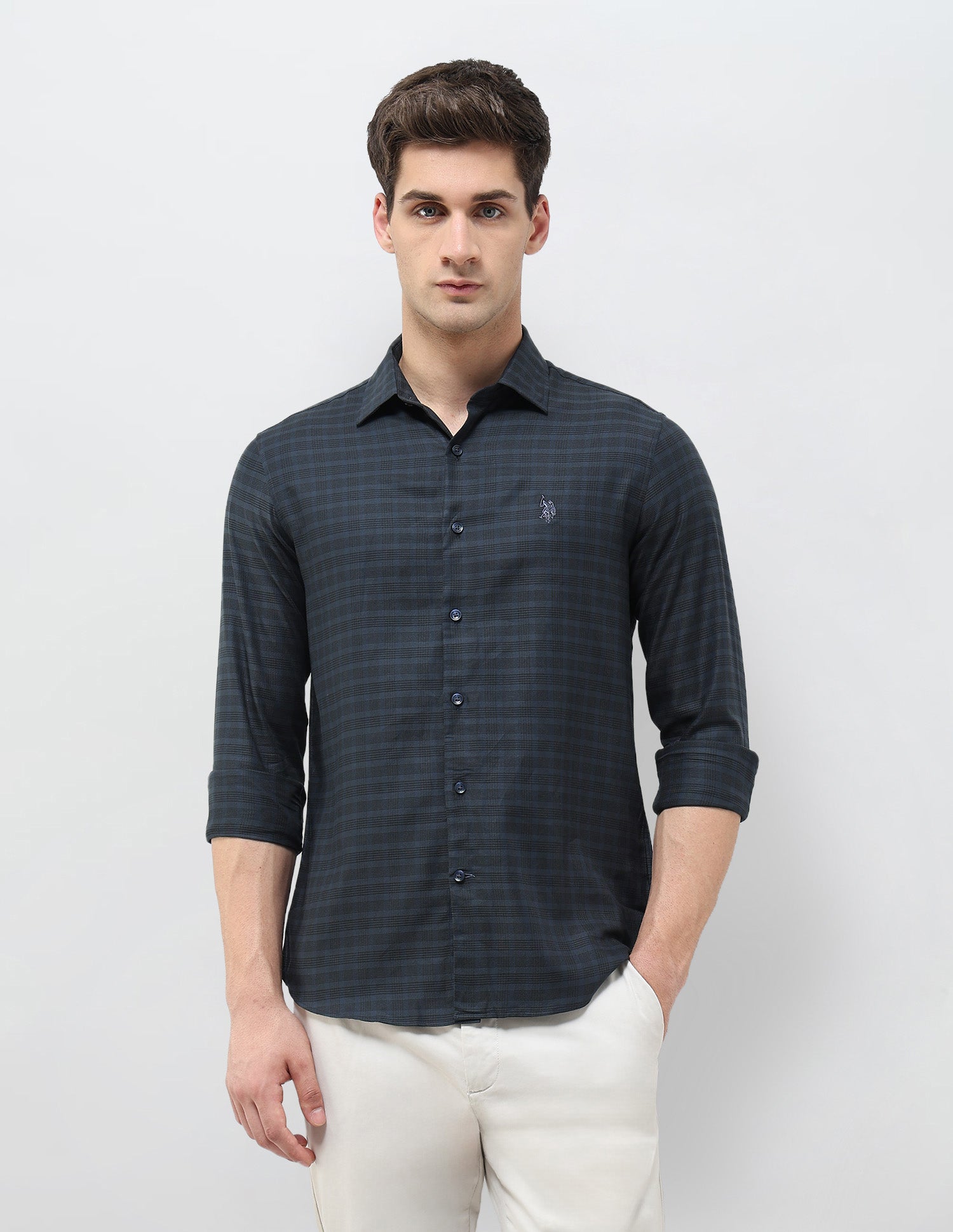 Glen Checked Twill Shirt Navy - U.S. POLO ASSN. | Large