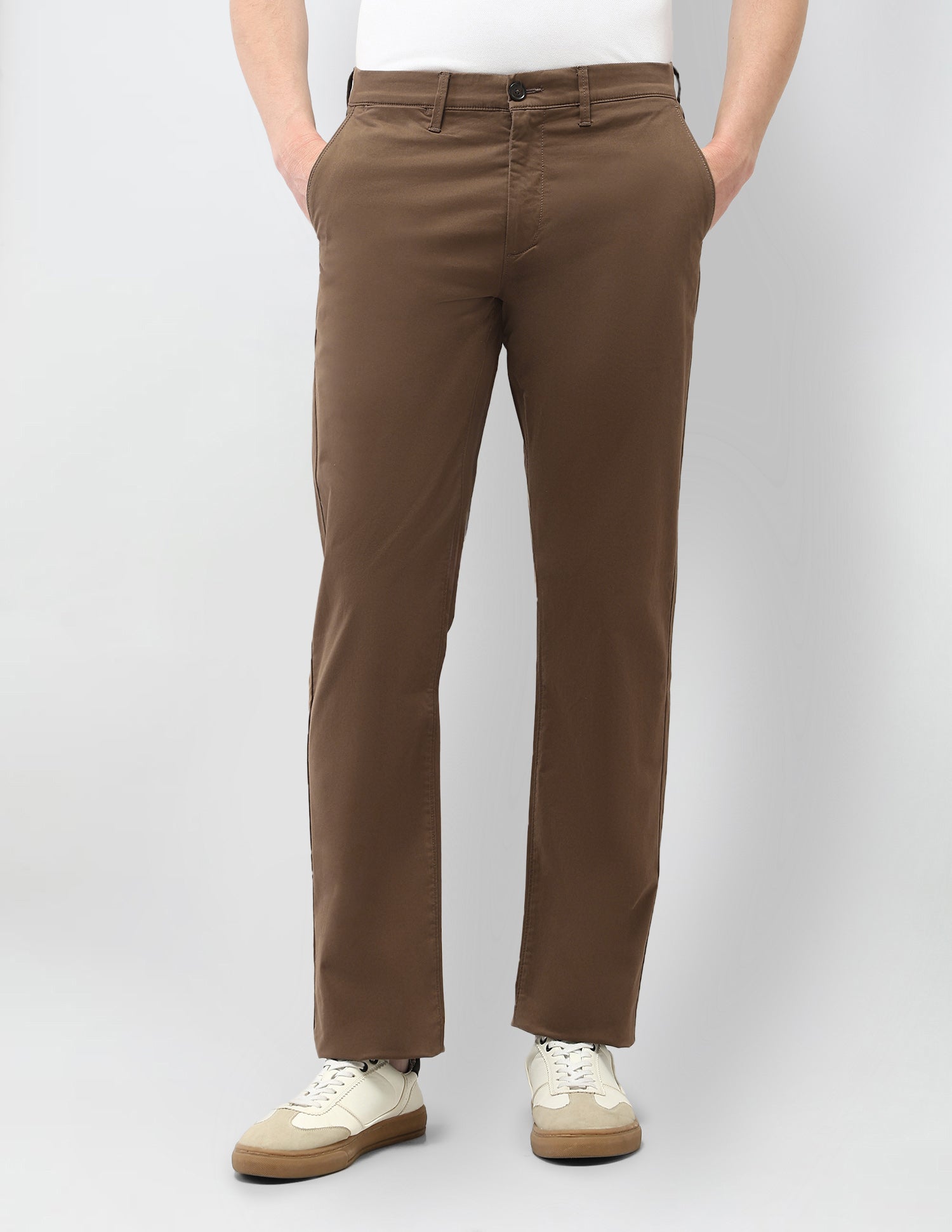 Riley Straight Fit Satin Trousers Brown - U.S. Polo Assn. India | Large