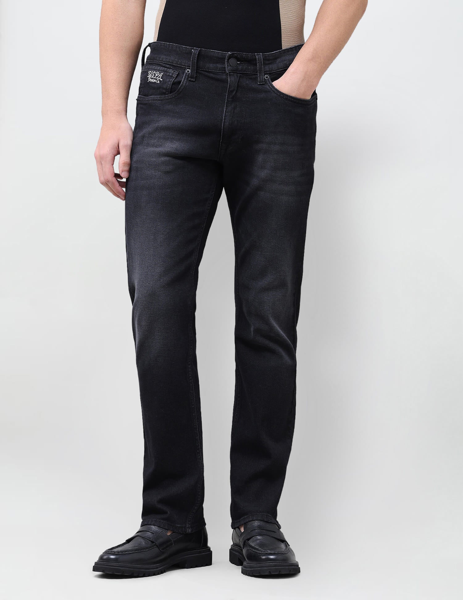 Solid Slim Straight Fit Jeans Black - U.S. Polo Assn. India | Large