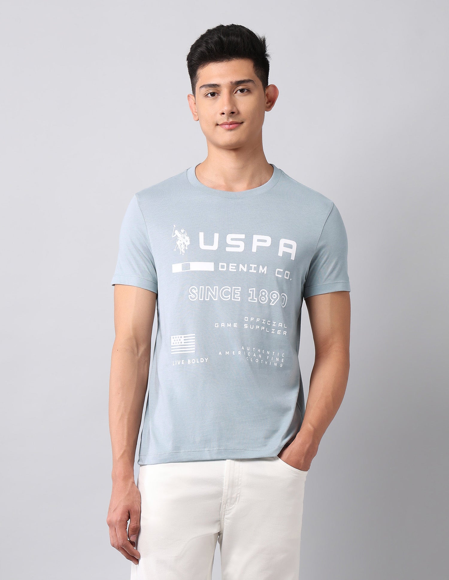 Typographic Pure Cotton T-Shirt Light Grey - U.S. Polo Assn. India | Large