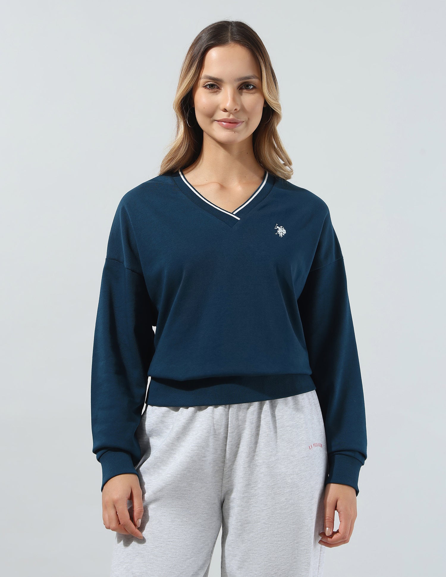 Solid Boxy Fit Sweatshirt Teal - U.S. Polo Assn. India | Large