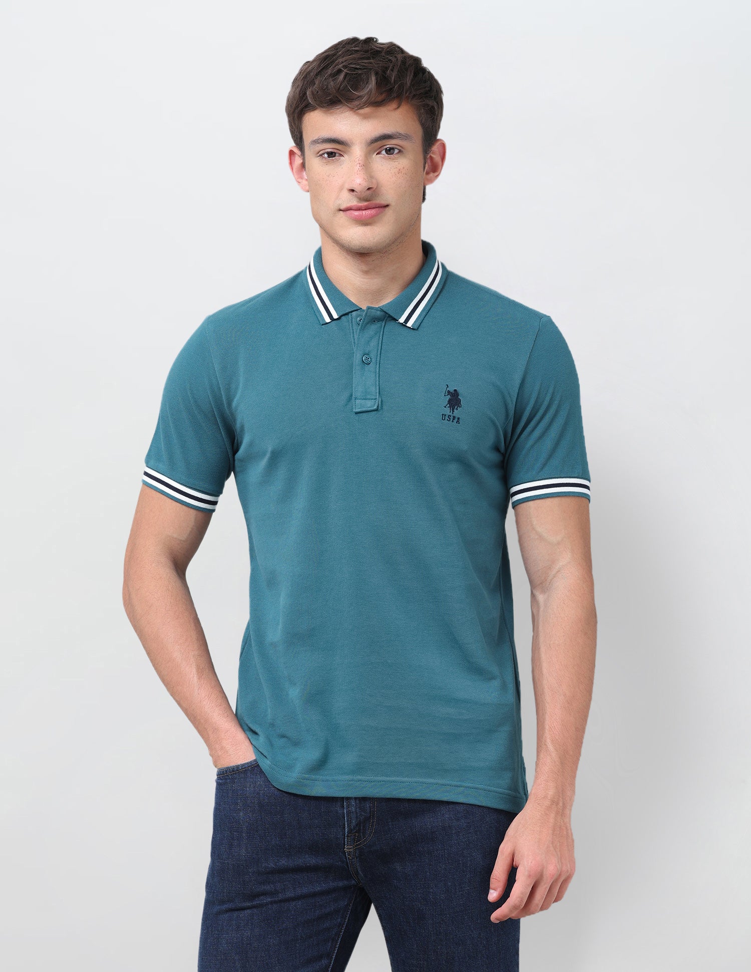 Solid Regular Fit Polo Shirt Teal - U.S. Polo Assn. India | Large