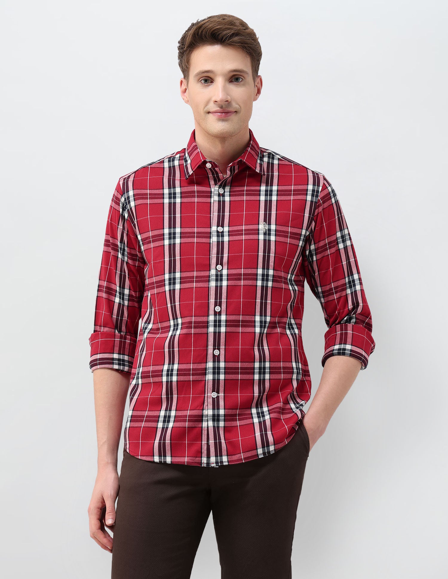 Plaid Checked Tailored Fit Shirt Red - U.S. Polo Assn. India | Large