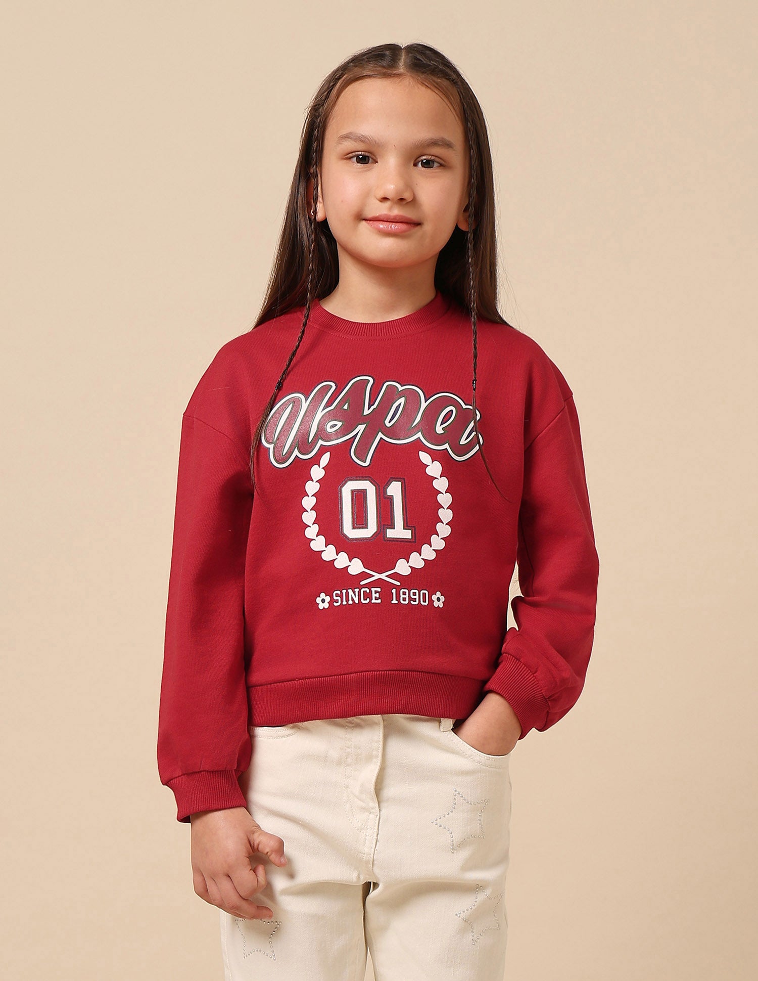 Girls Brand Printed Numeric Sweatshirt Red - U.S. POLO ASSN. | Large