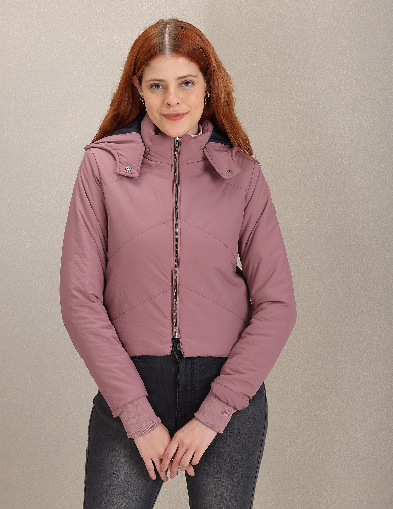Detachable Hood Solid Cropped Jacket Dusty Pink - U.S. POLO ASSN. | Large