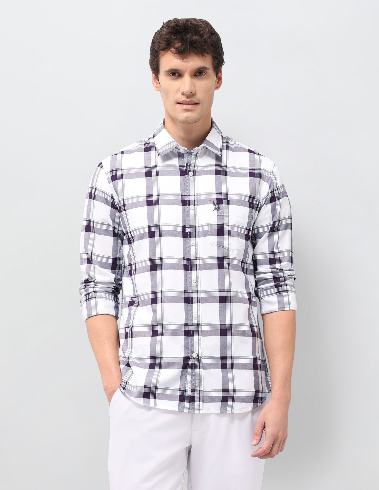 Plaid Checked Tailored Fit Shirt Purple - U.S. Polo Assn. India | Large